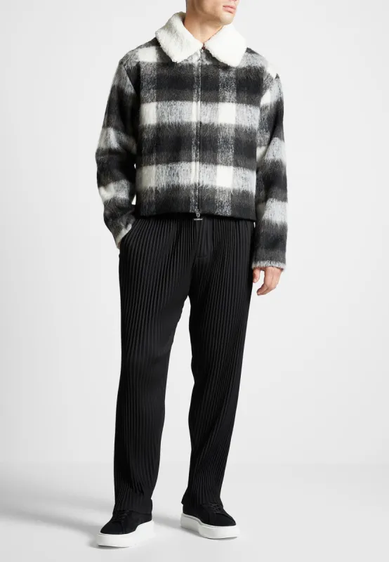 Boxy Check Jacket With Borg Collar - Black/White sold by Maniere De Voir