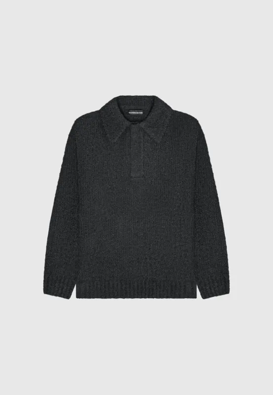 Boucle Knit Polo Jumper - Black sold by Maniere De Voir