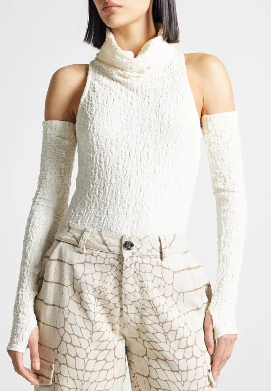 Seersucker Cowl Neck Bodysuit - Cream sold by Maniere De Voir