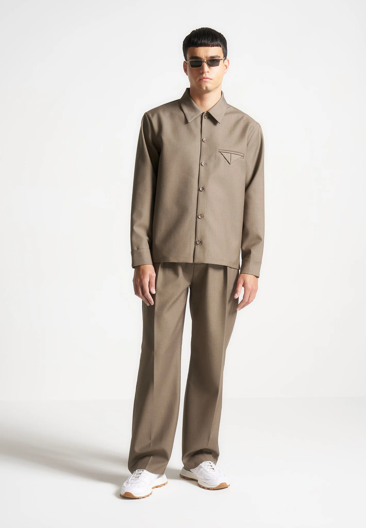 Hatched Tailored Long Sleeve Shirt - Khaki sold by Maniere De Voir product image thumbnail 3