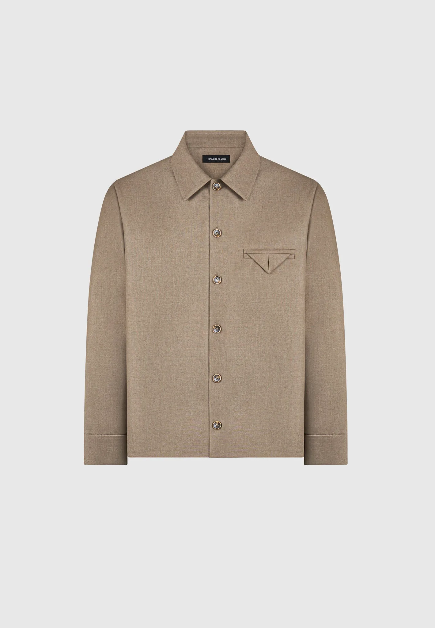 Hatched Tailored Long Sleeve Shirt - Khaki sold by Maniere De Voir product image thumbnail 2