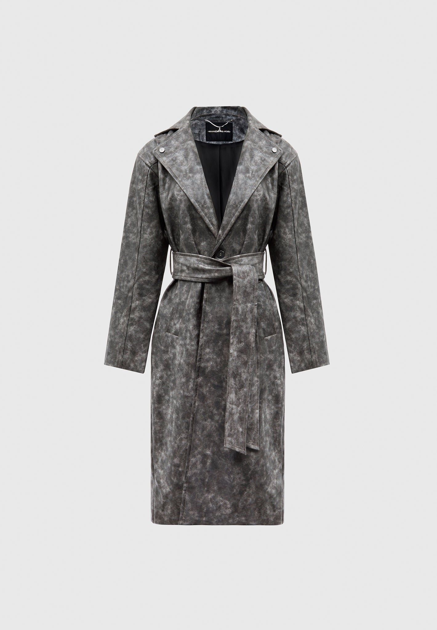 Vintage Leather Trench Coat - Grey sold by Maniere De Voir product image thumbnail 3