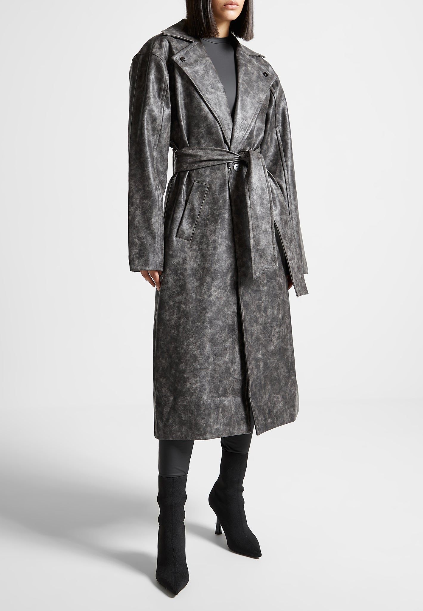 Vintage Leather Trench Coat - Grey sold by Maniere De Voir product image thumbnail 5
