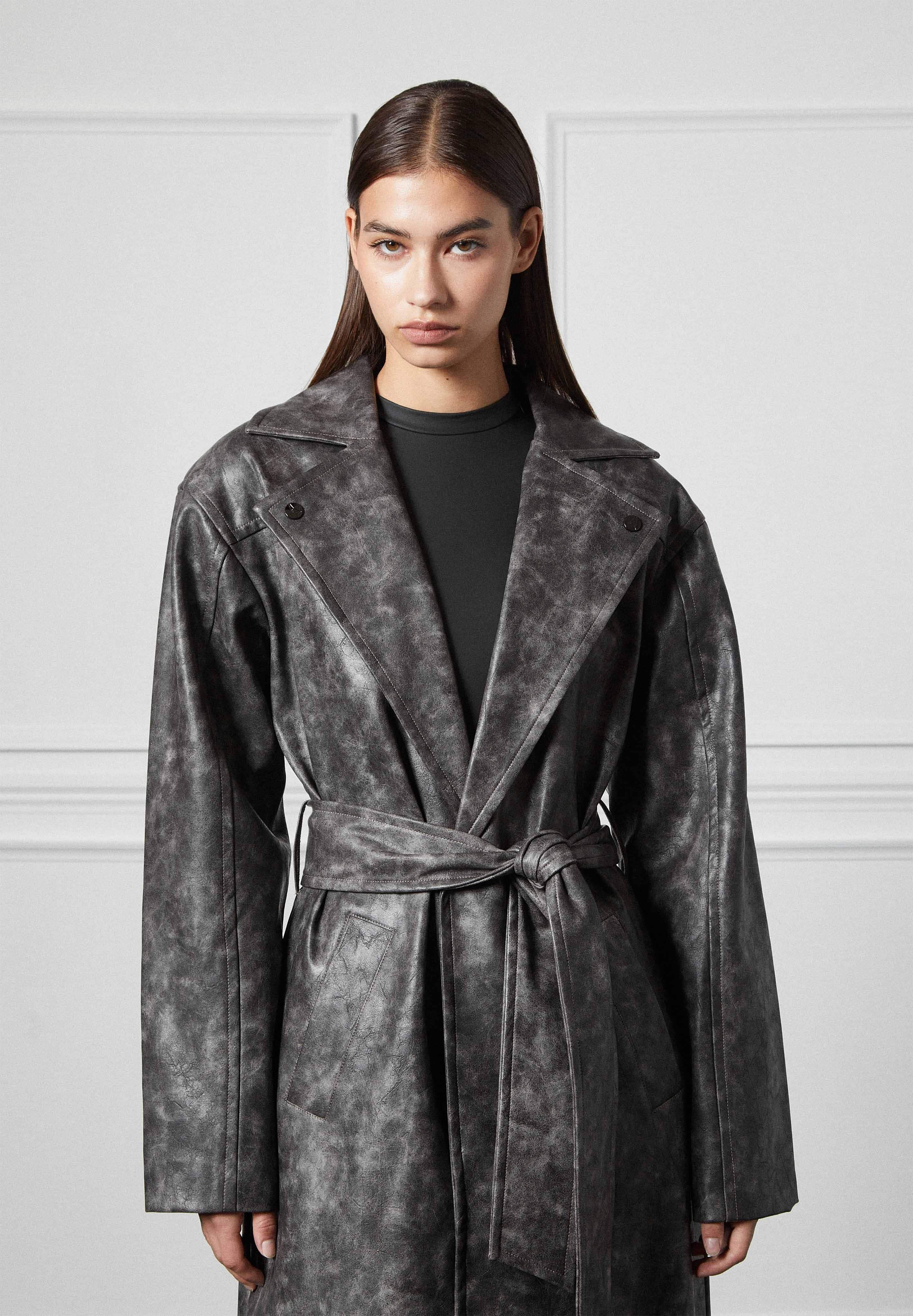 Vintage Leather Trench Coat - Grey sold by Maniere De Voir product image thumbnail 2