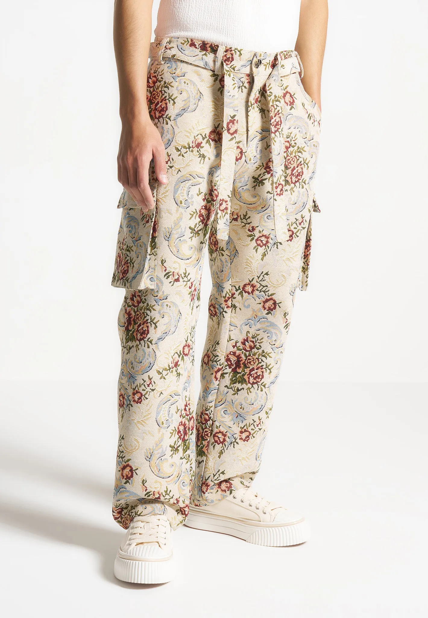 Limited Edition Jacquard Cargo Trousers - Beige sold by Maniere De Voir