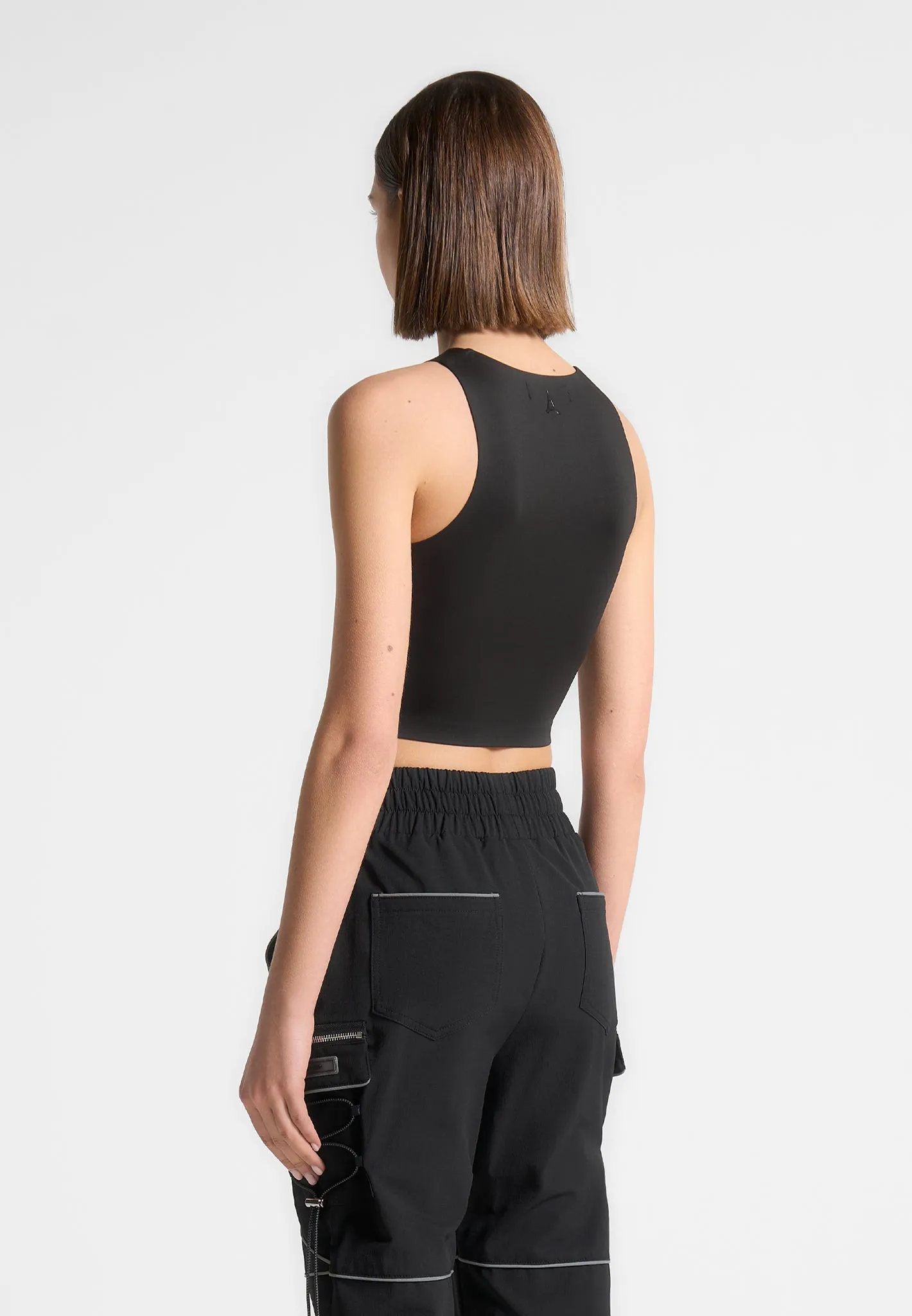 Reflective Piped Racer Crop Top - Black sold by Maniere De Voir product image thumbnail 4