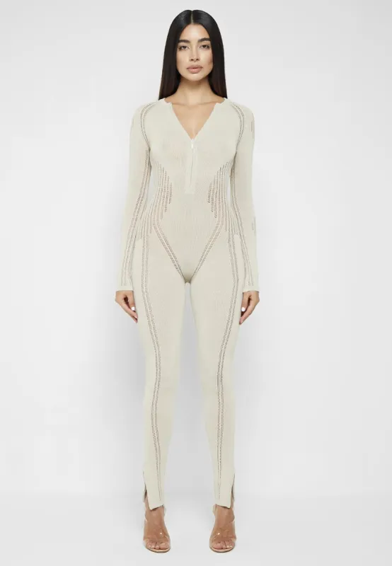 Knitted Contour Jumpsuit - Beige sold by Maniere De Voir