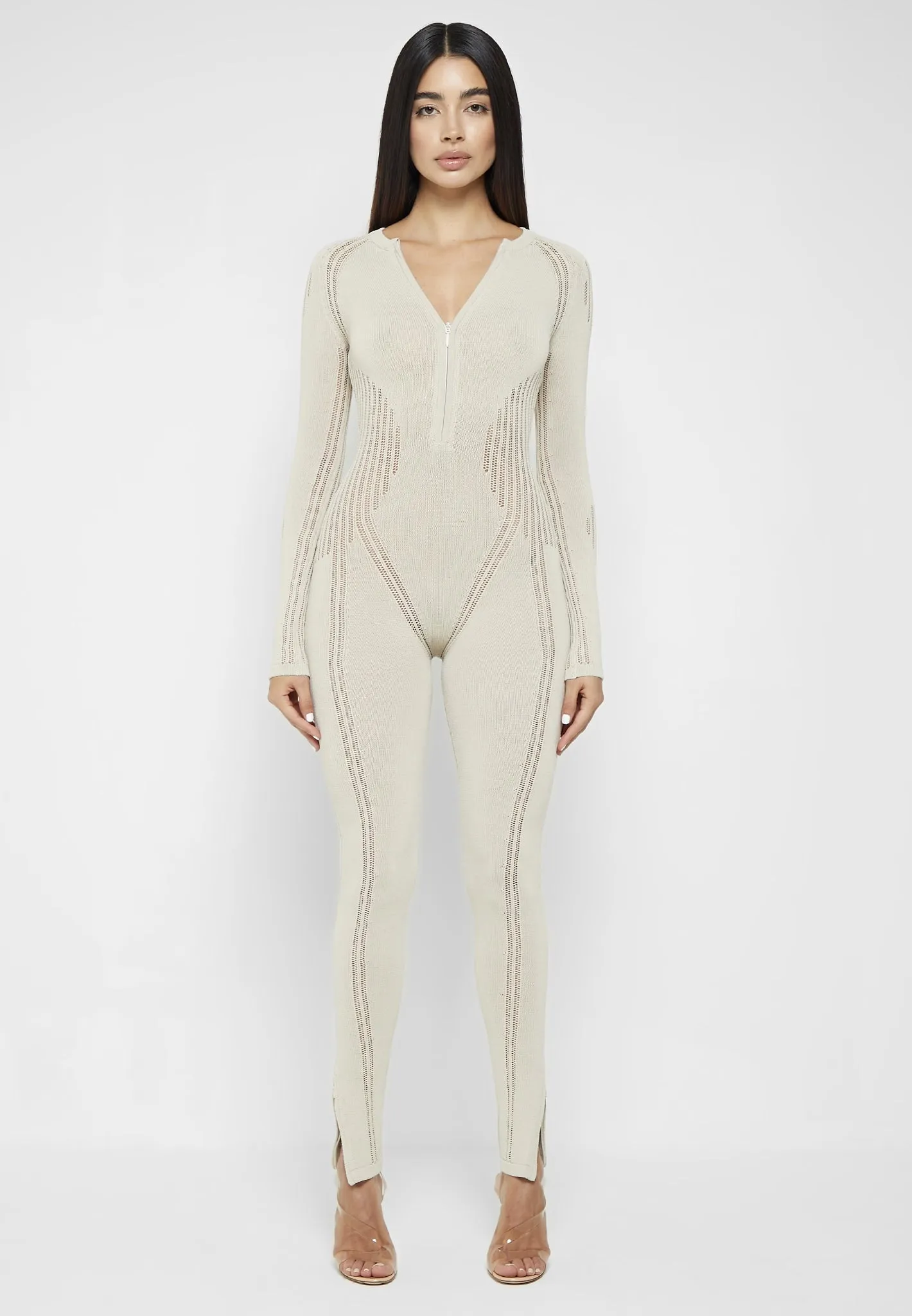 Knitted Contour Jumpsuit - Beige sold by Maniere De Voir