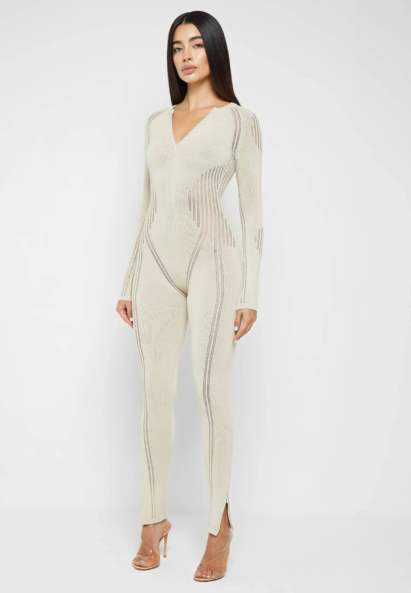 Knitted Contour Jumpsuit - Beige sold by Maniere De Voir product image thumbnail 4