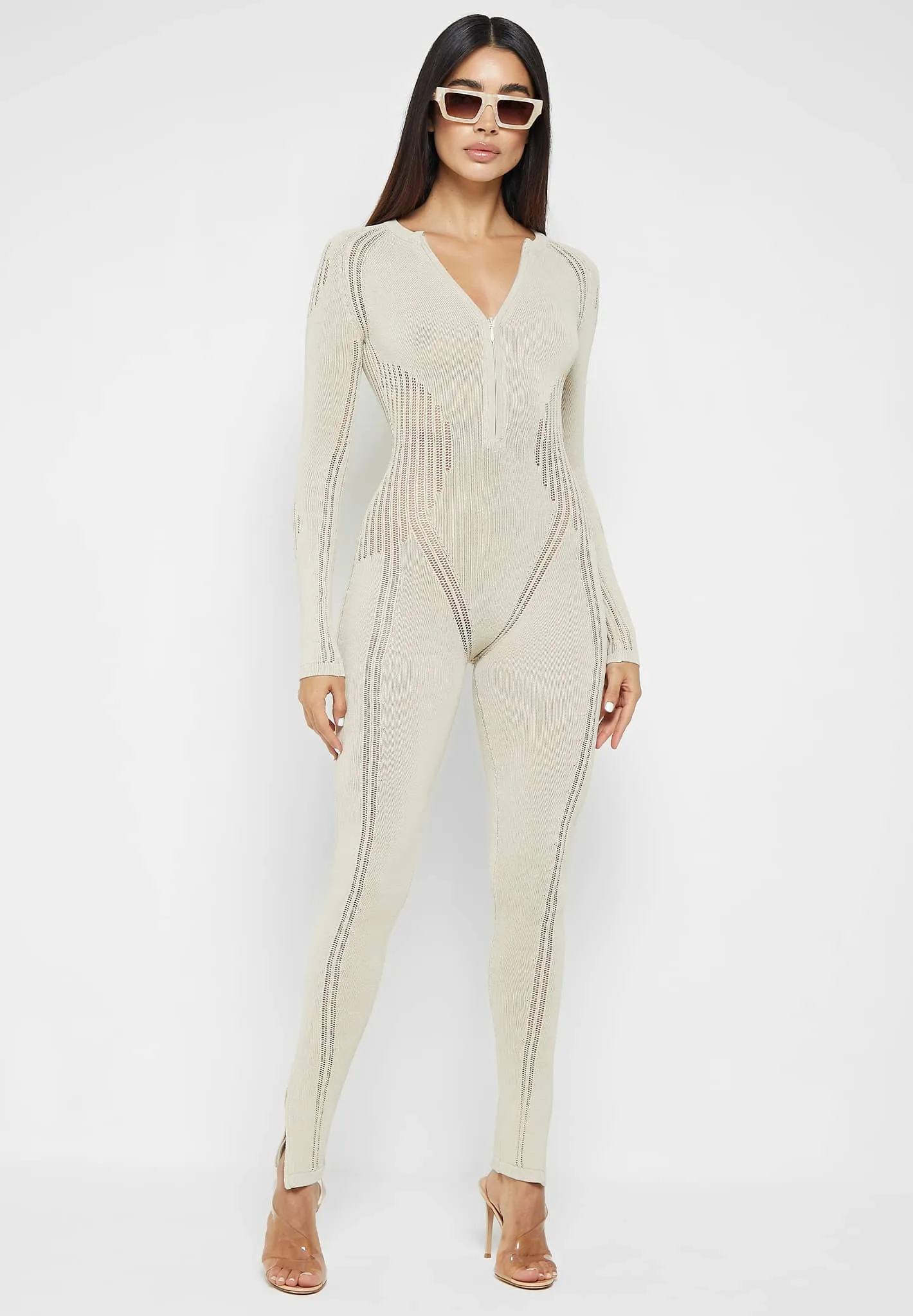 Knitted Contour Jumpsuit - Beige sold by Maniere De Voir product image thumbnail 3