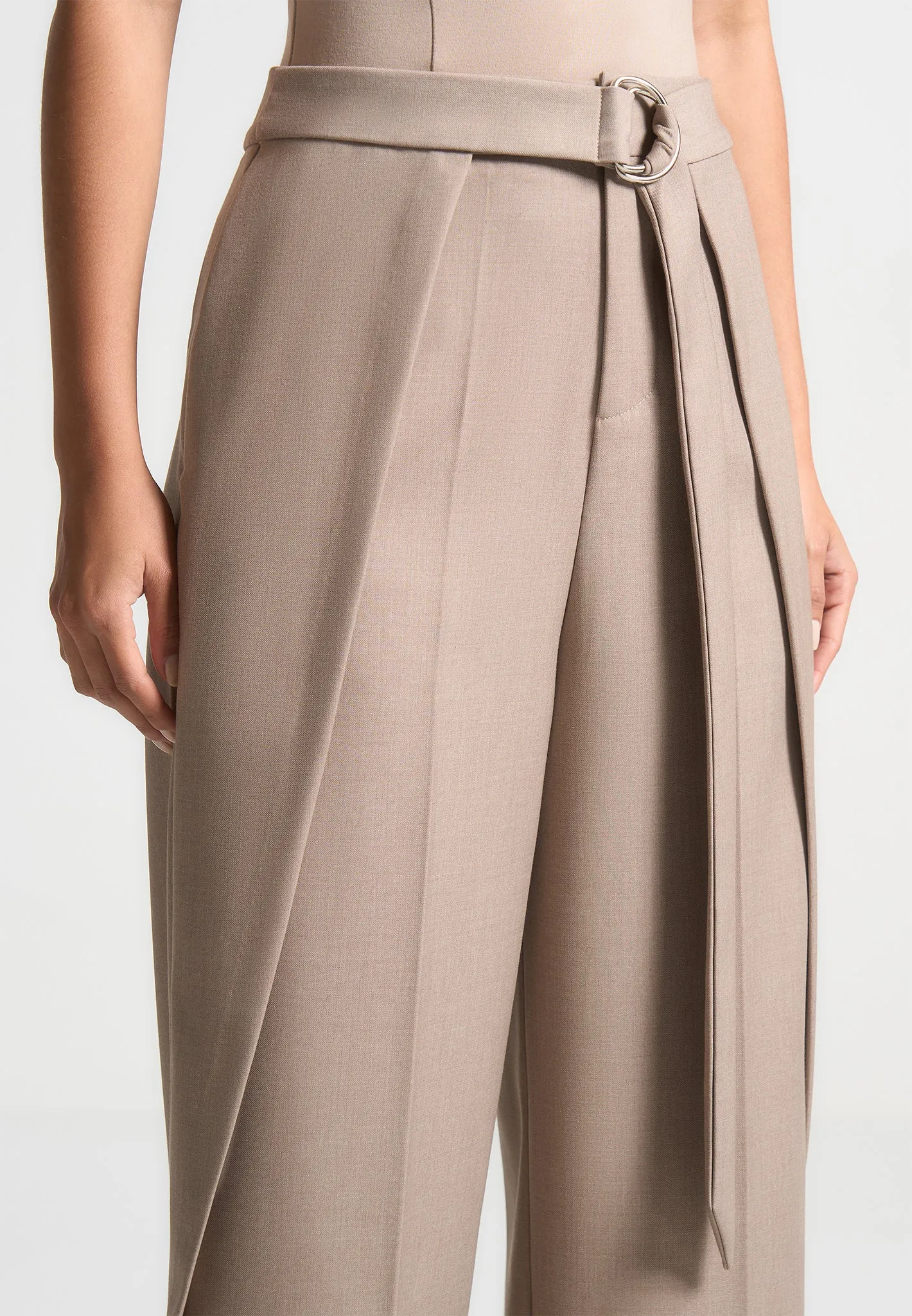 Foldover Tailored Trousers with D-Ring Belt - Taupe sold by Maniere De Voir product image thumbnail 5