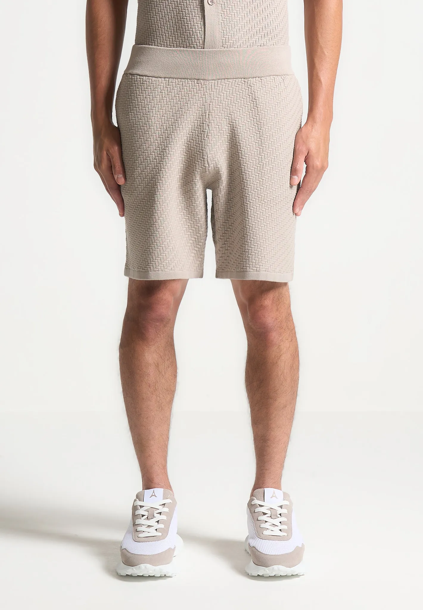 Herringbone Knit Shorts - Taupe sold by Maniere De Voir product image thumbnail 4