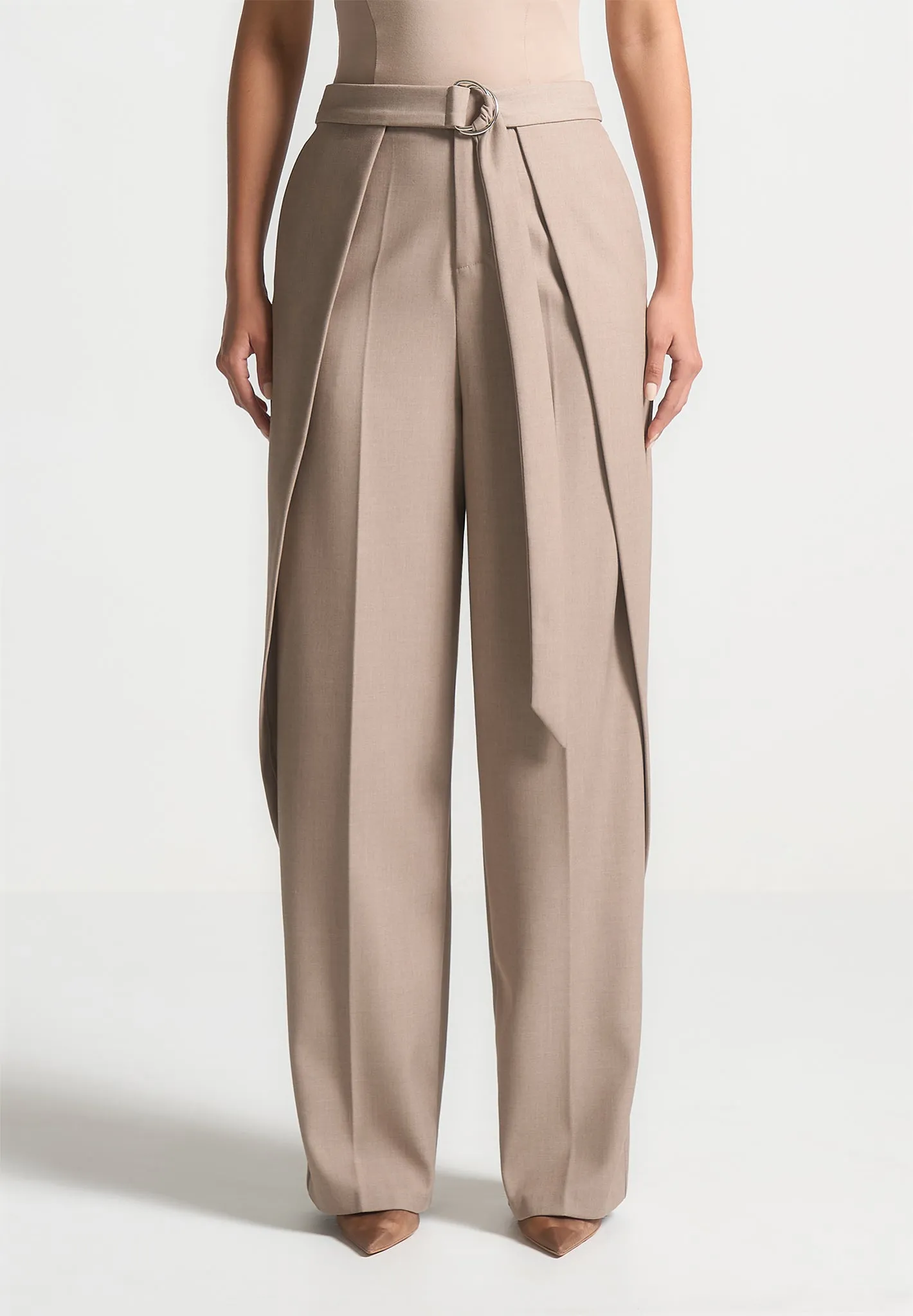 Foldover Tailored Trousers with D-Ring Belt - Taupe sold by Maniere De Voir product image thumbnail 4