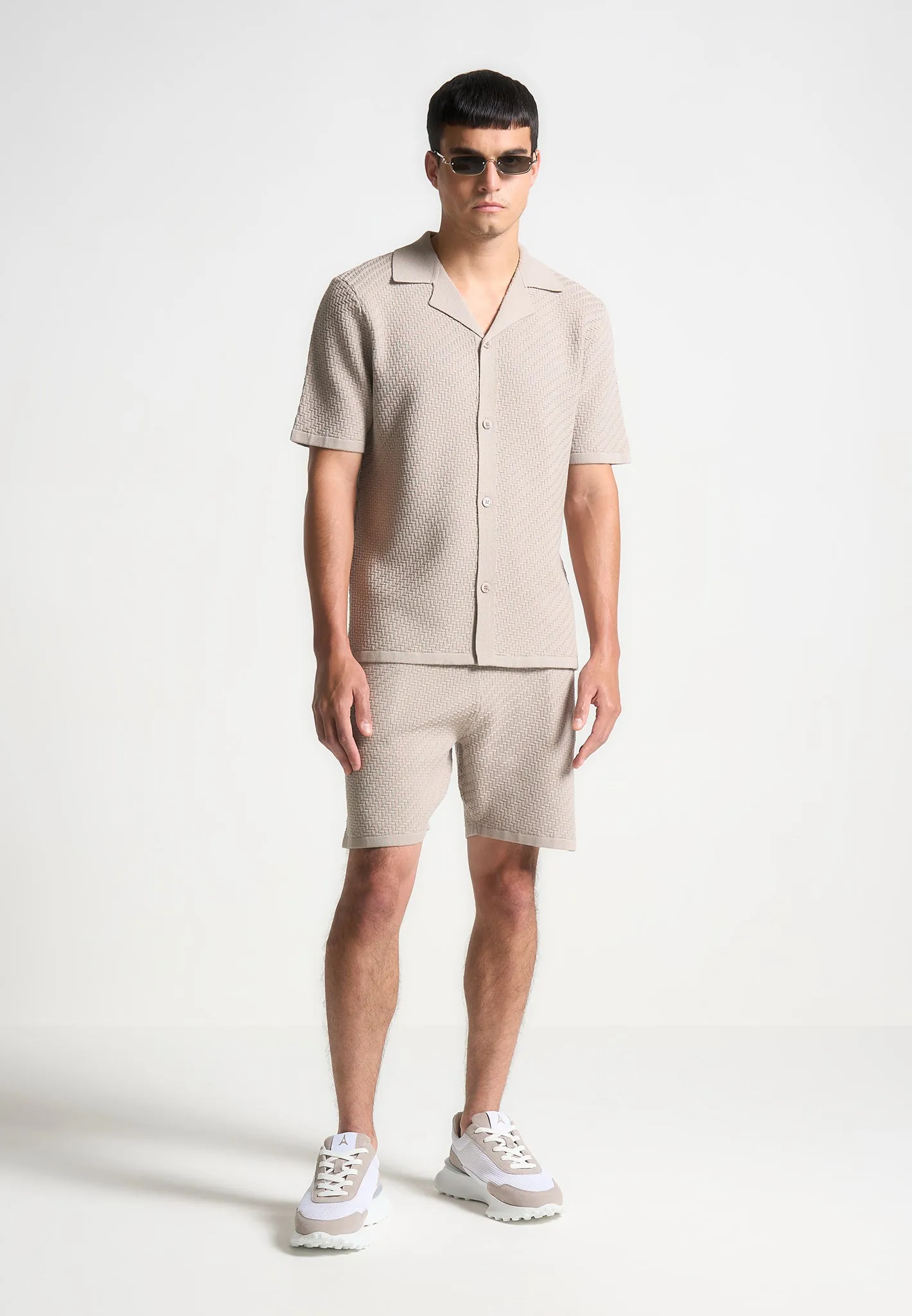 Herringbone Knit Shorts - Taupe sold by Maniere De Voir