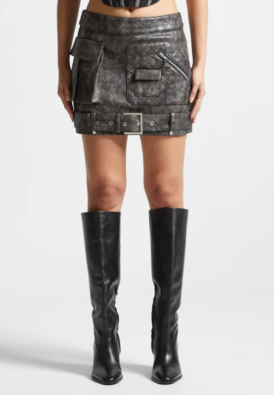 Vintage Leather Cargo Mini Skirt - Grey sold by Maniere De Voir