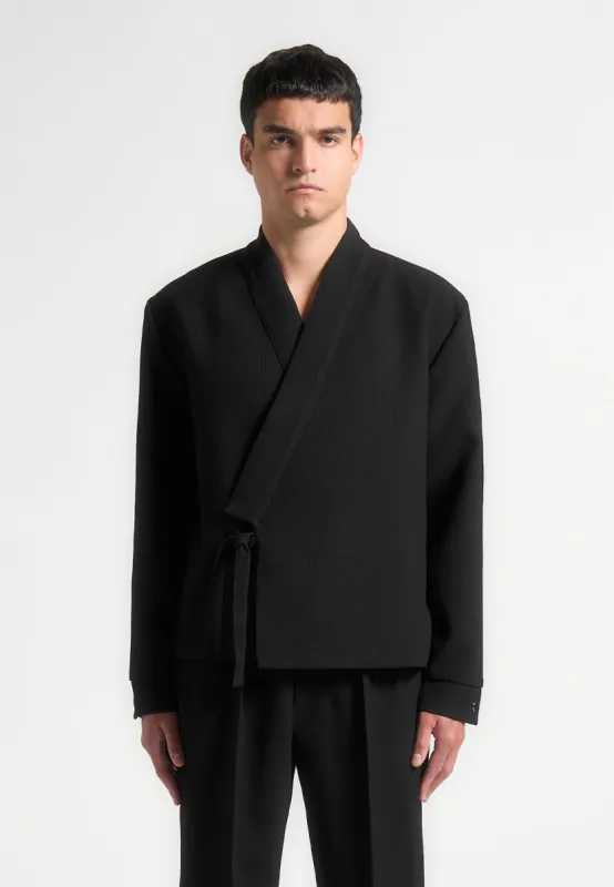 Robin - Textured Kimono Wrap Jacket - Black sold by Maniere De Voir