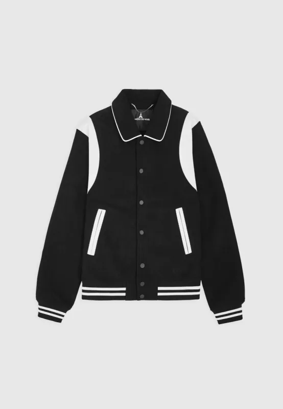 Satin Panel Corduroy Varsity Jacket - Black sold by Maniere De Voir