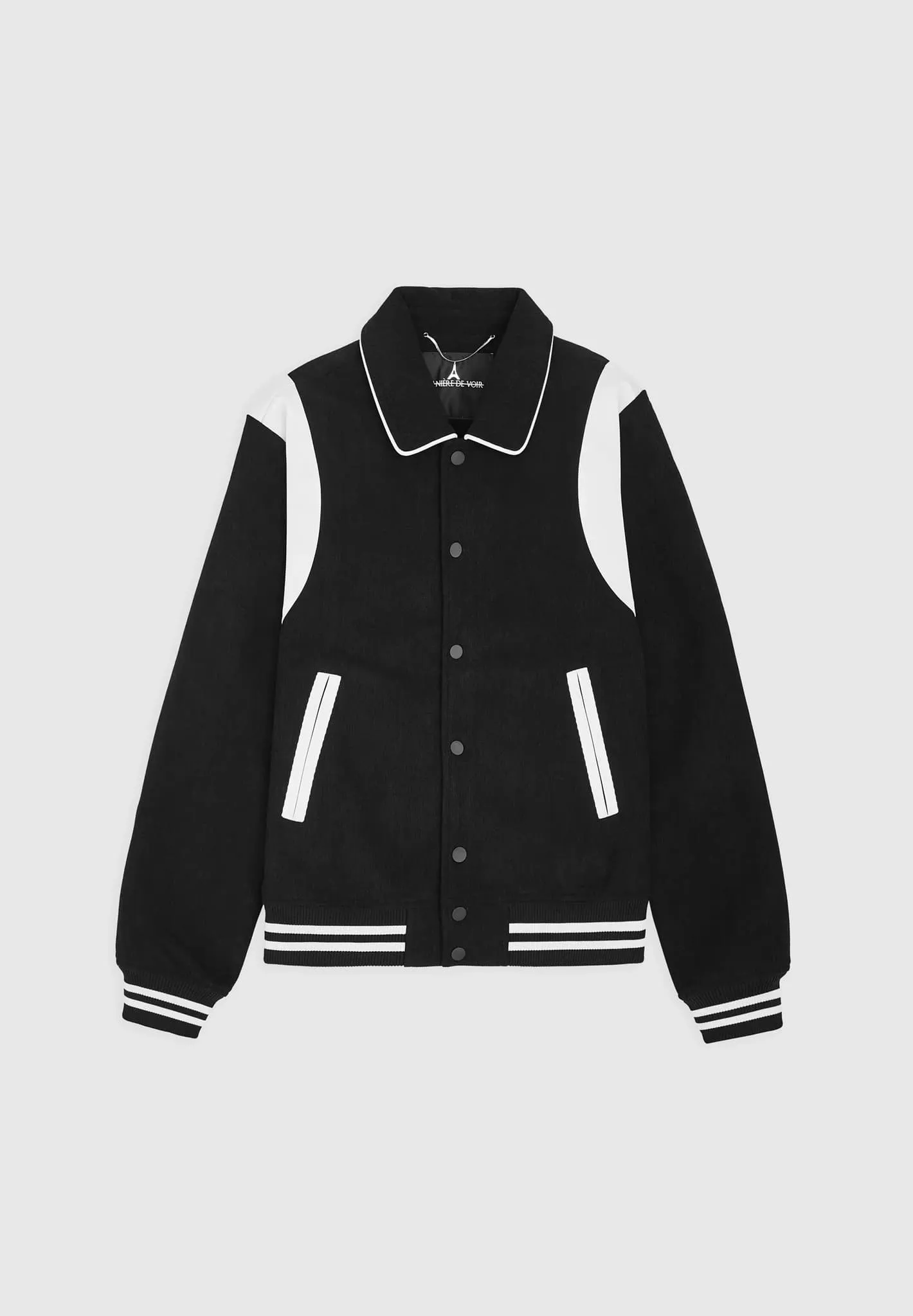 Satin Panel Corduroy Varsity Jacket - Black sold by Maniere De Voir
