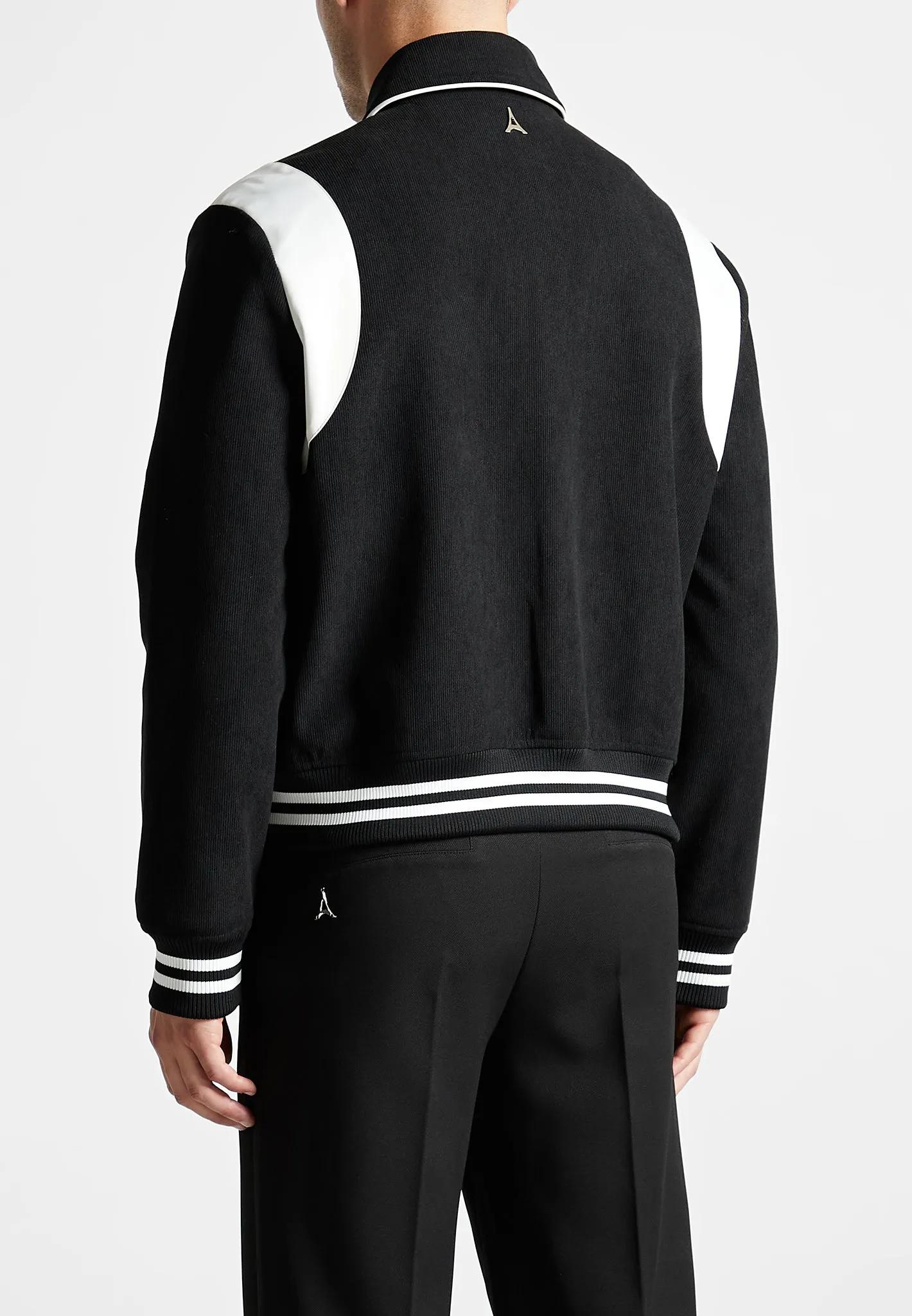 Satin Panel Corduroy Varsity Jacket - Black sold by Maniere De Voir product image thumbnail 5