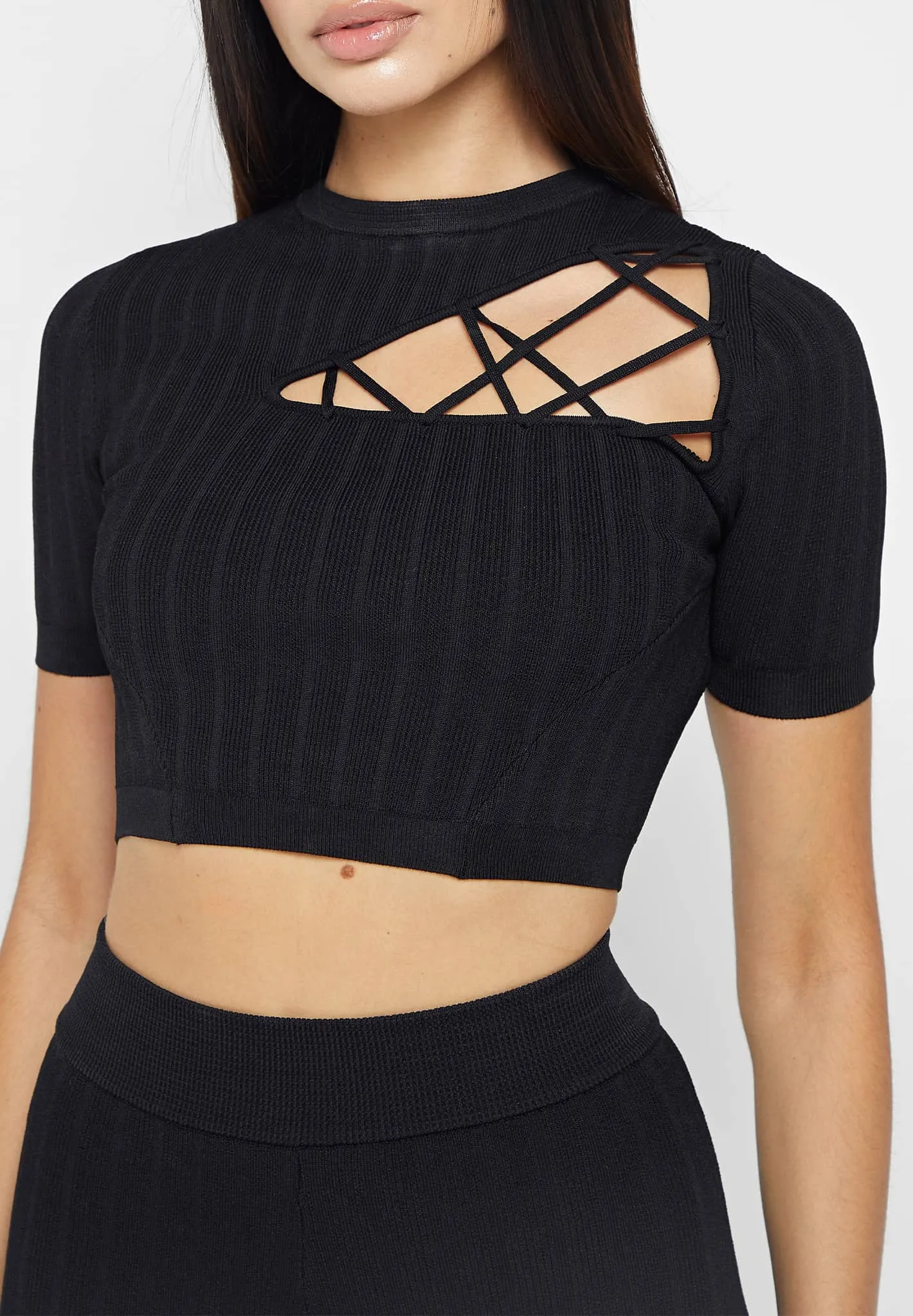 Knitted Lace Up Top - Black sold by Maniere De Voir product image thumbnail 5