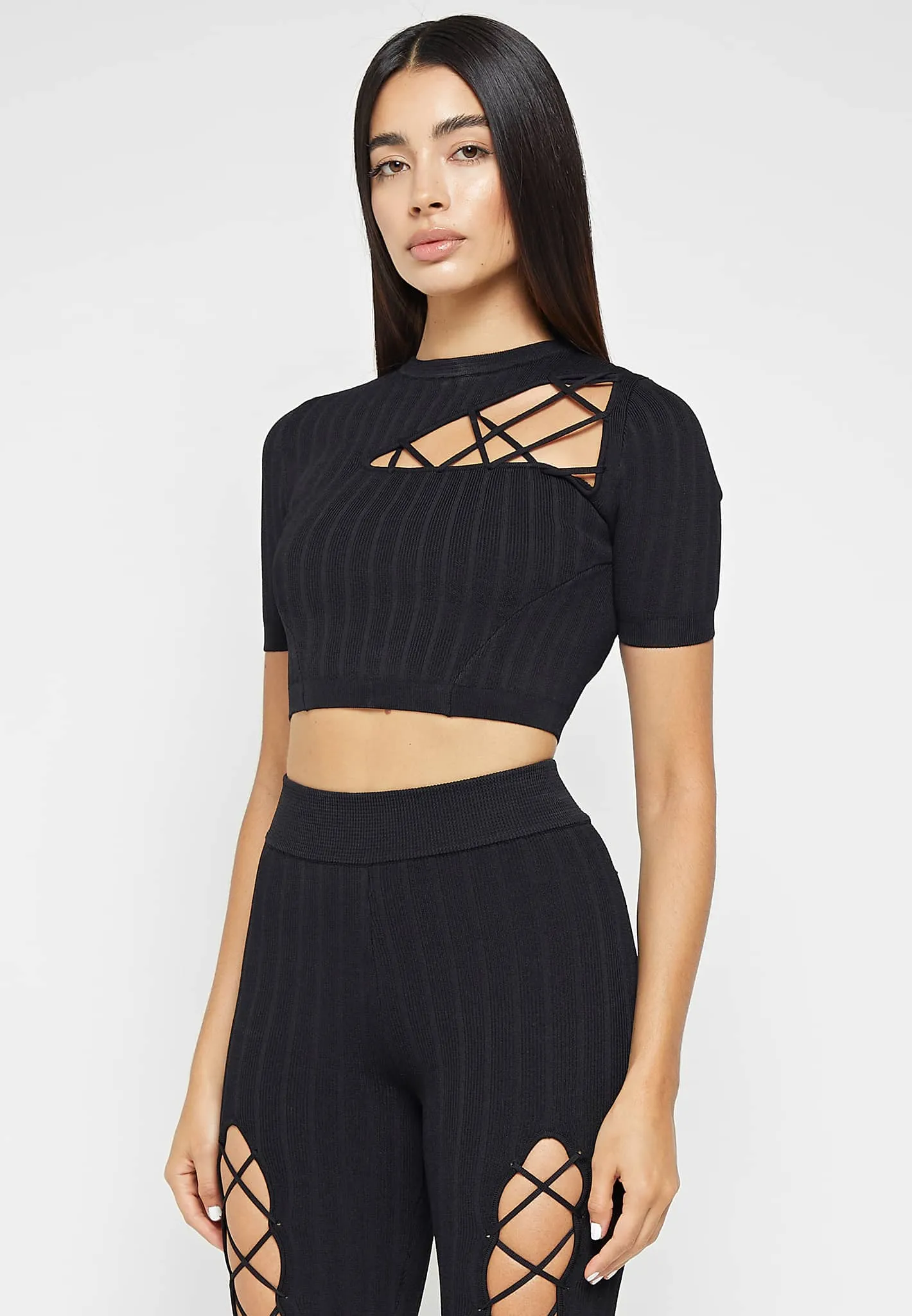 Knitted Lace Up Top - Black sold by Maniere De Voir product image thumbnail 3