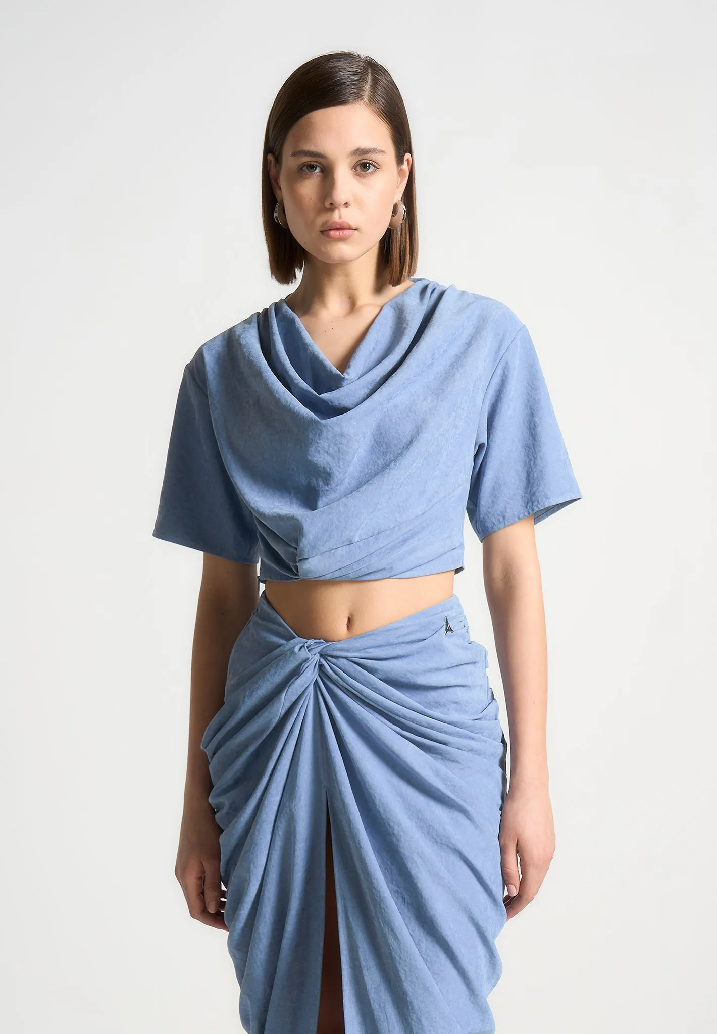 Cowl Neck Drape T-Shirt - Blue sold by Maniere De Voir product image thumbnail 3