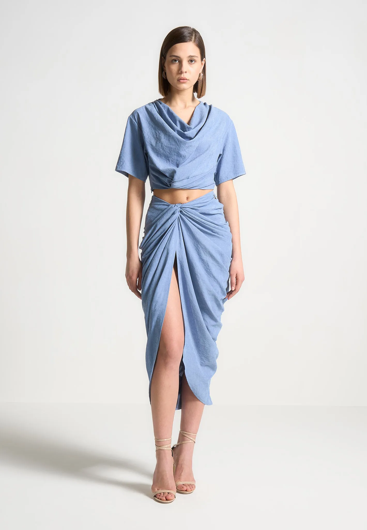 Cowl Neck Drape T-Shirt - Blue sold by Maniere De Voir product image thumbnail 2