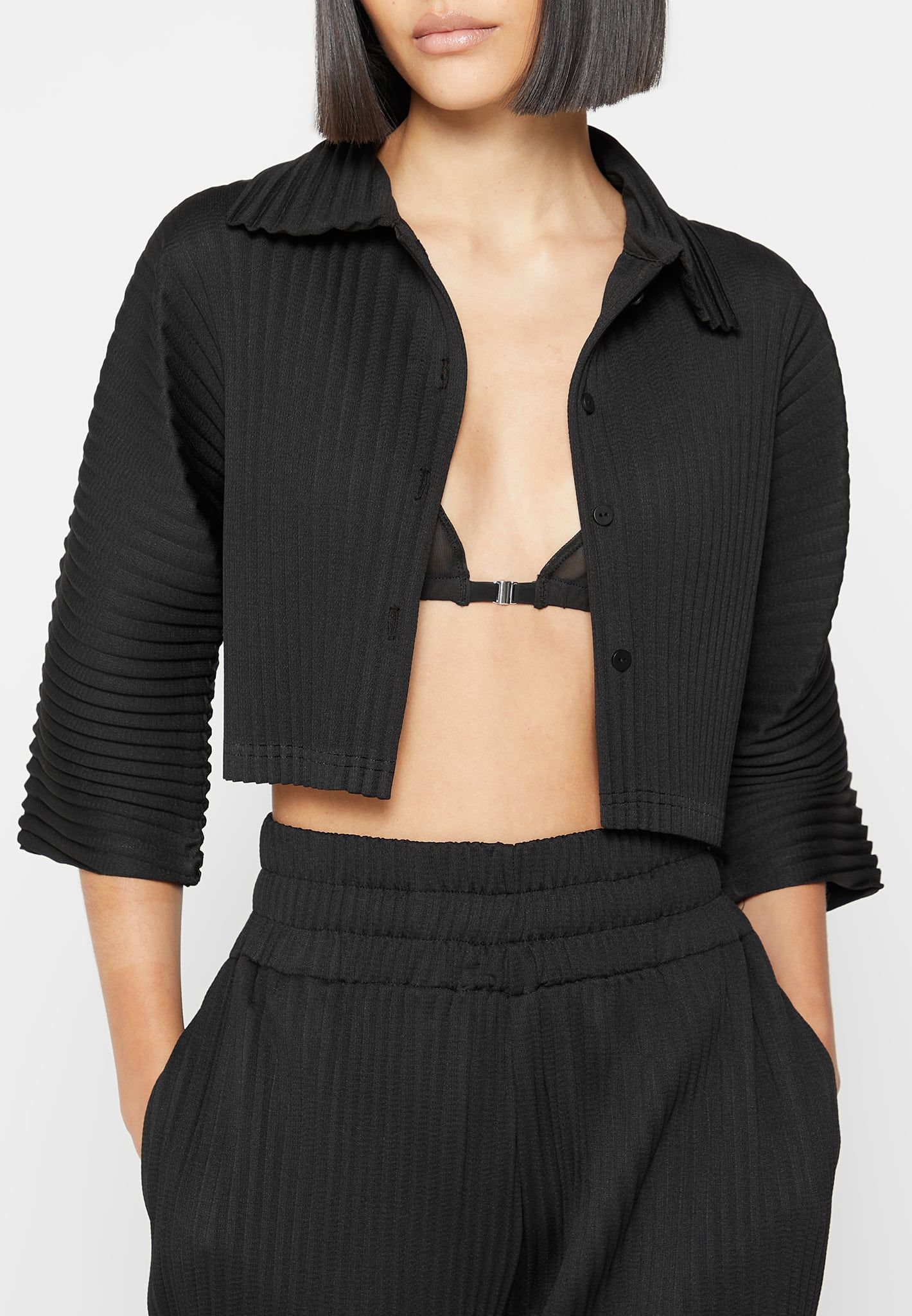 Pleated Cropped Shirt - Black sold by Maniere De Voir product image thumbnail 4
