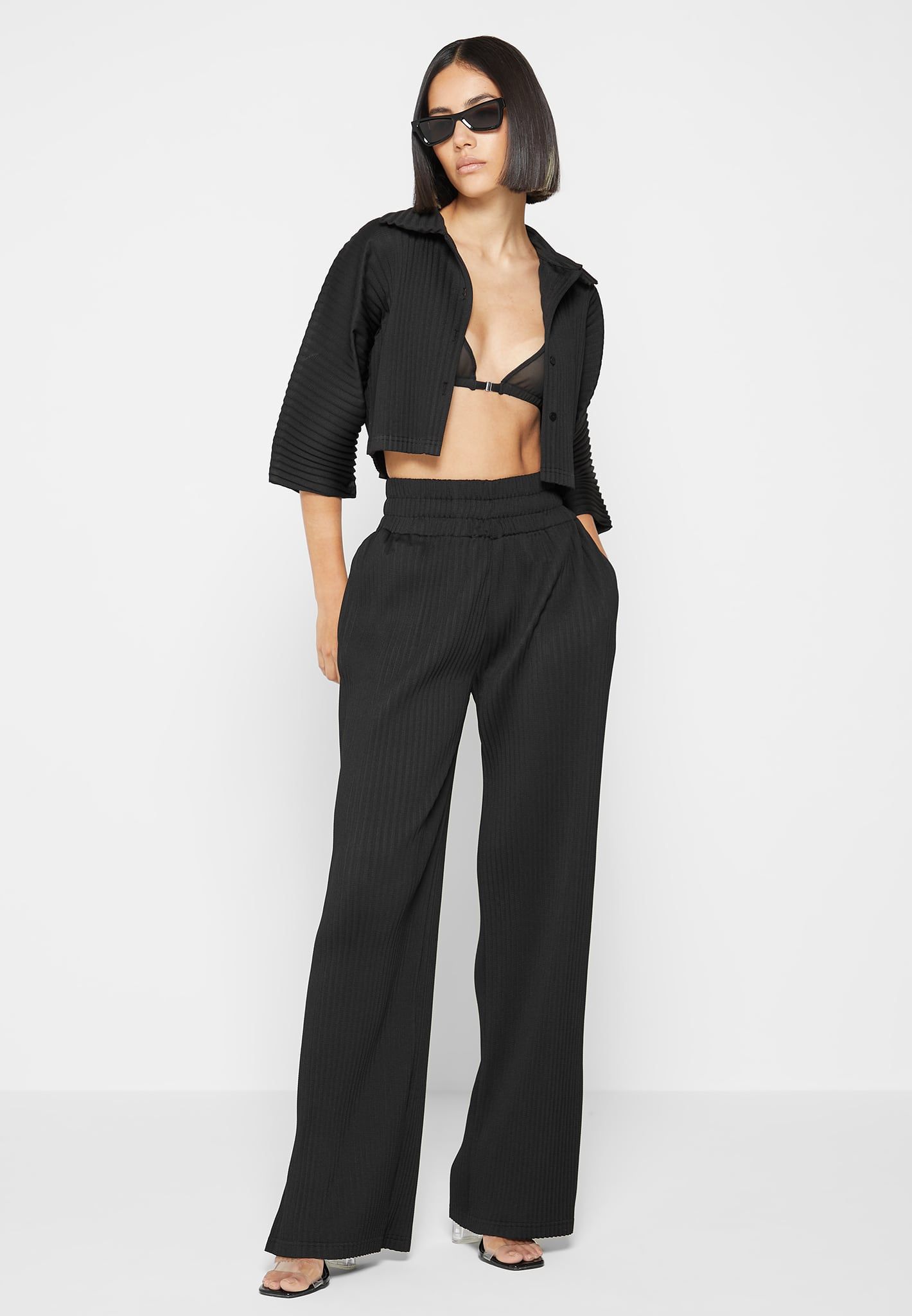 Pleated Cropped Shirt - Black sold by Maniere De Voir product image thumbnail 3