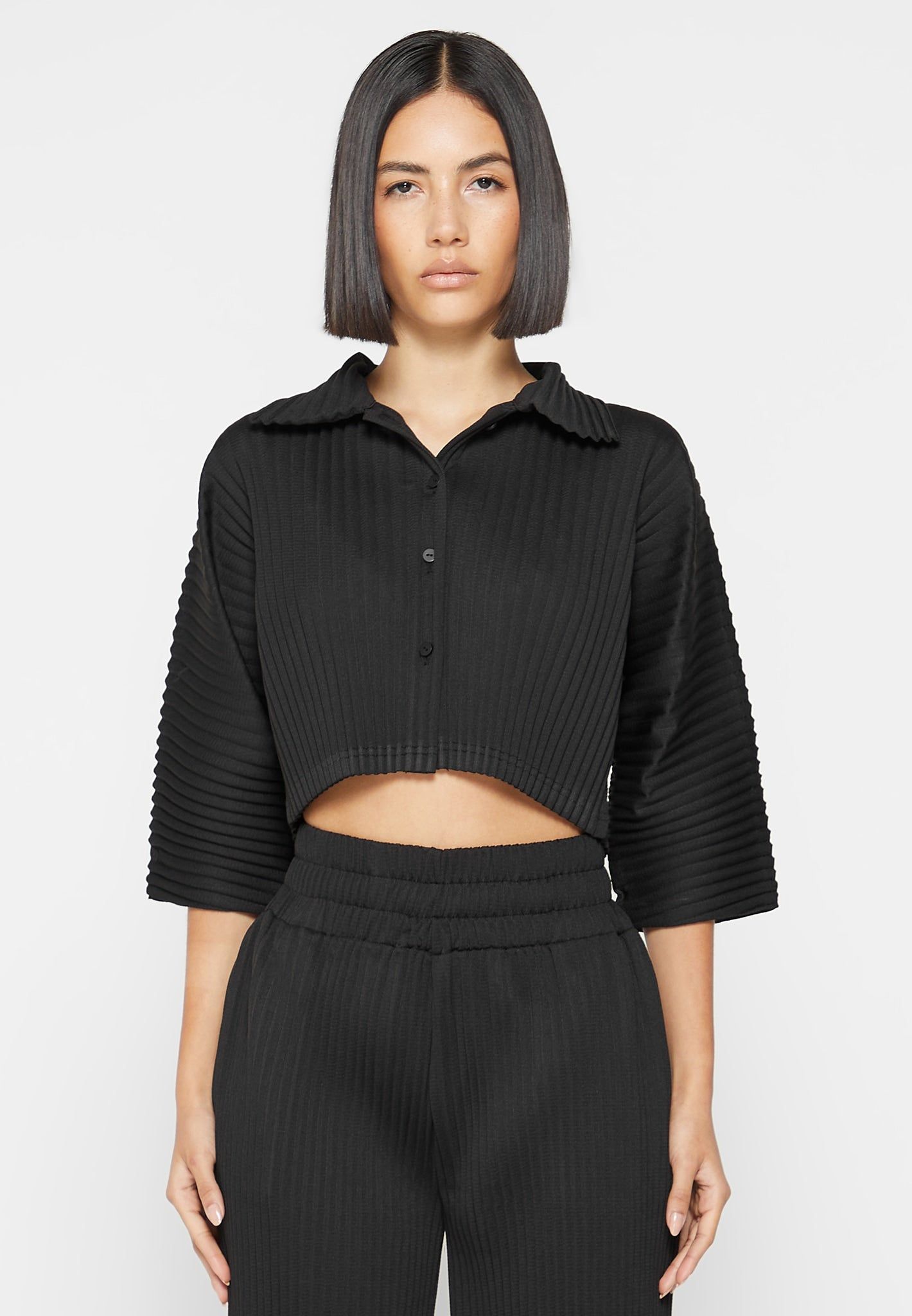 Pleated Cropped Shirt - Black sold by Maniere De Voir