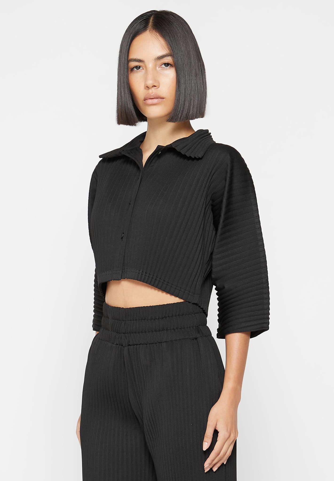 Pleated Cropped Shirt - Black sold by Maniere De Voir product image thumbnail 5