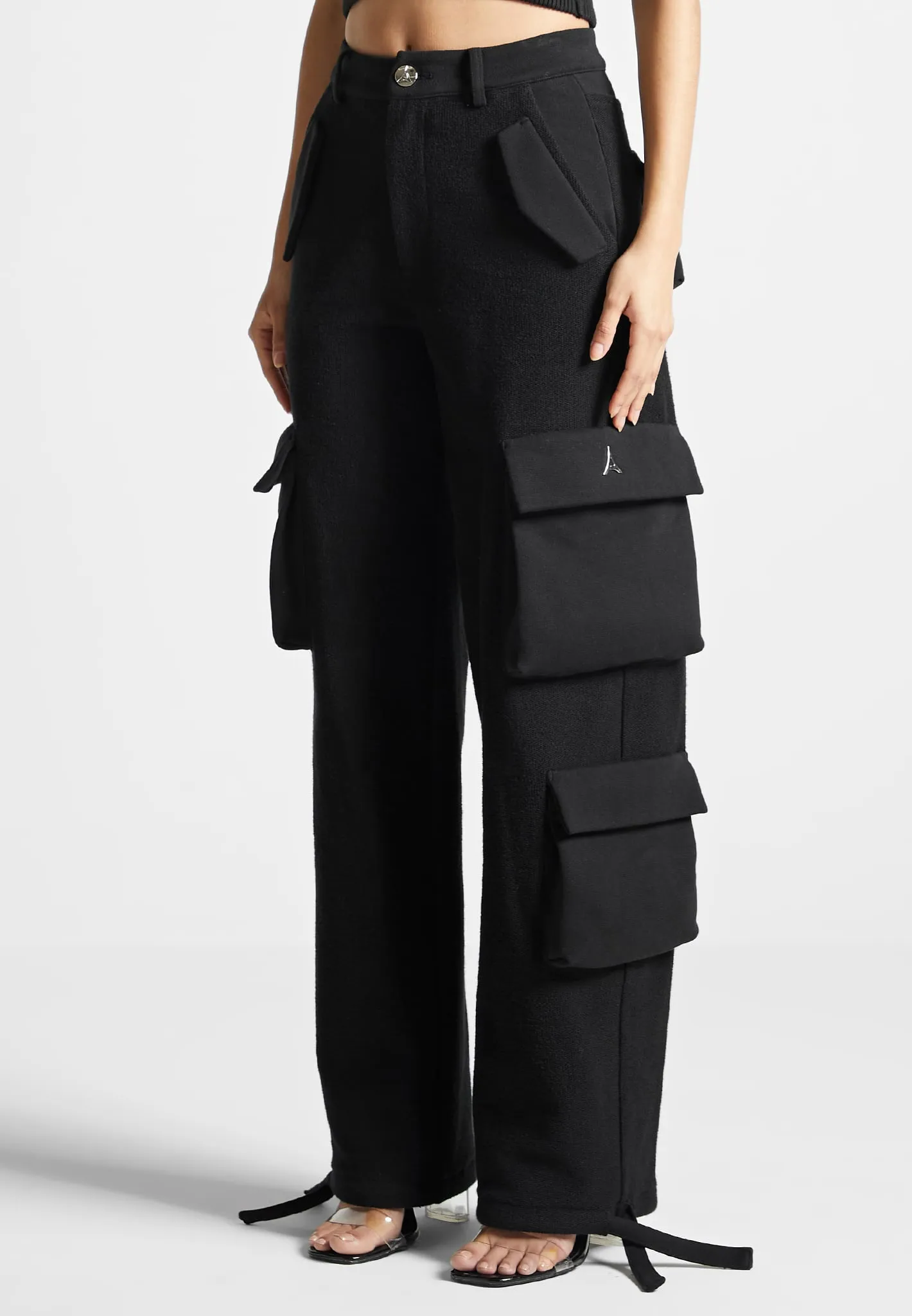 High Waisted Loopback Cargo Pants - Black sold by Maniere De Voir product image thumbnail 4