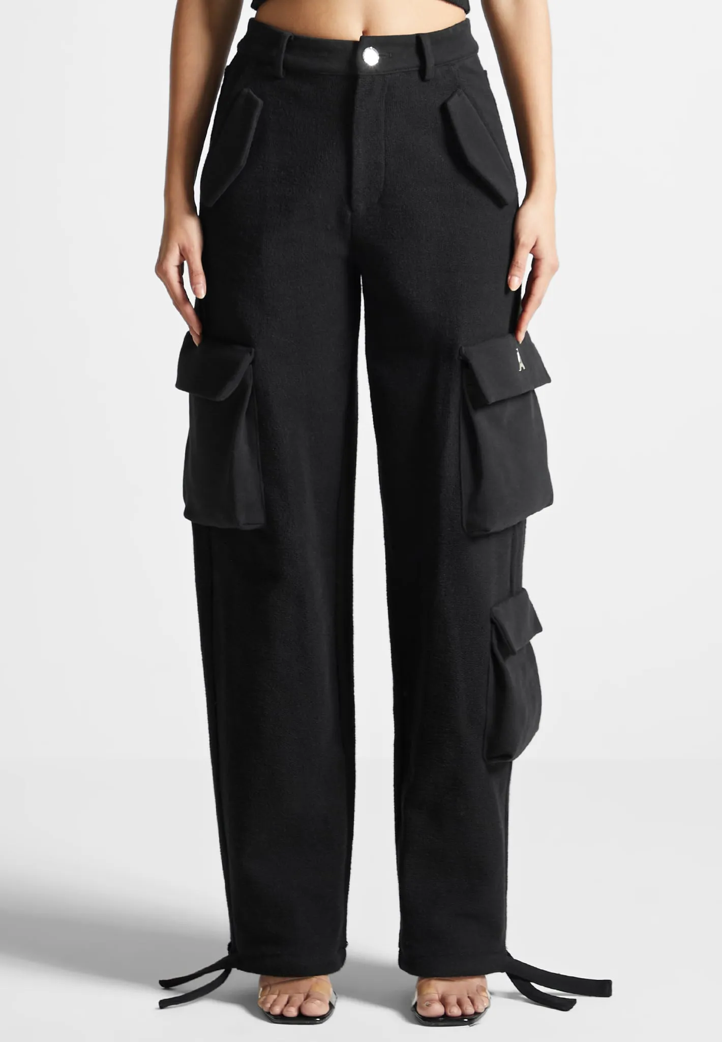 High Waisted Loopback Cargo Pants - Black sold by Maniere De Voir