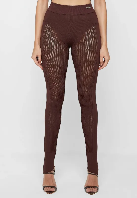 Knitted High Waisted Leggings - Brown sold by Maniere De Voir