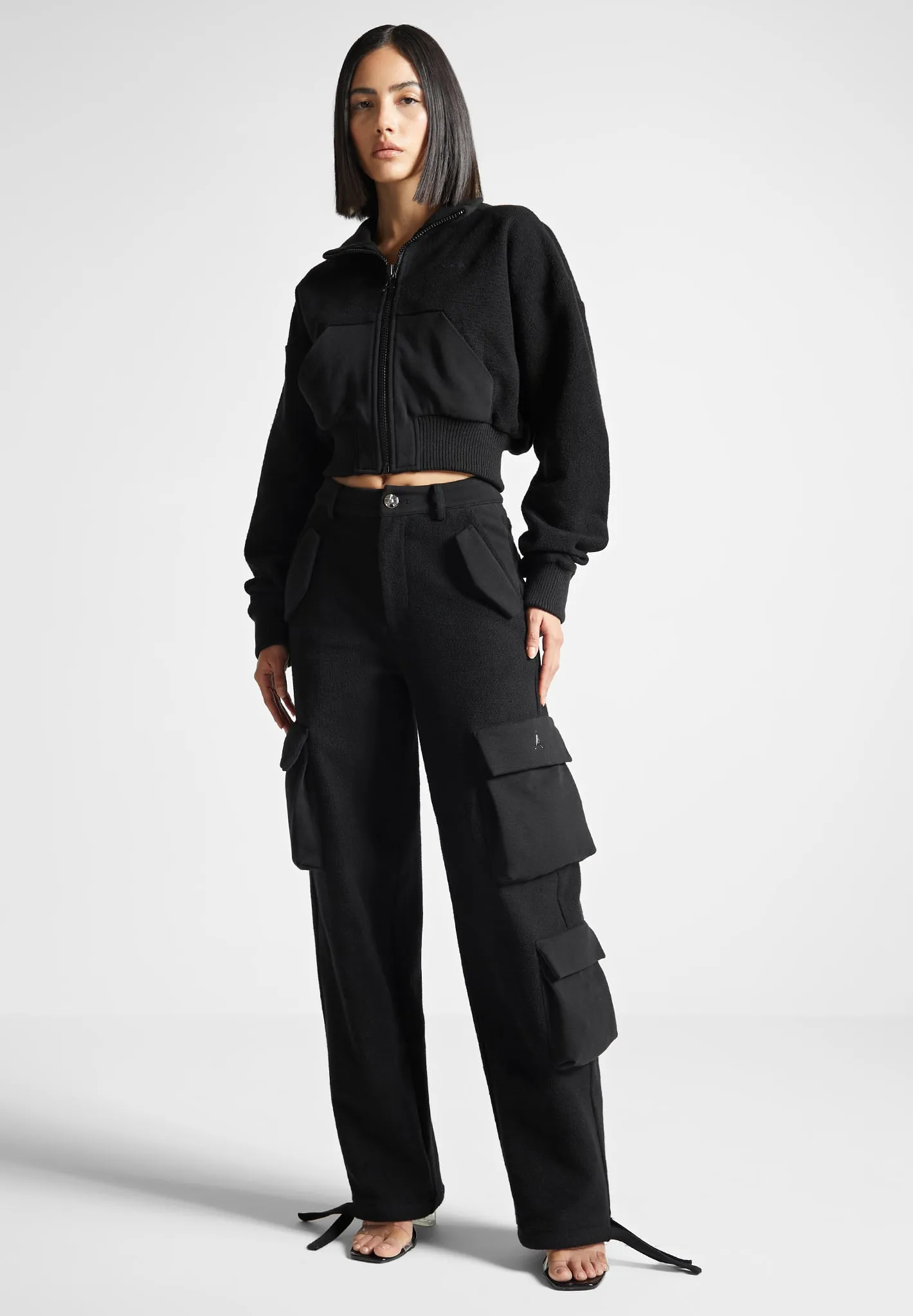 High Waisted Loopback Cargo Pants - Black sold by Maniere De Voir product image thumbnail 3