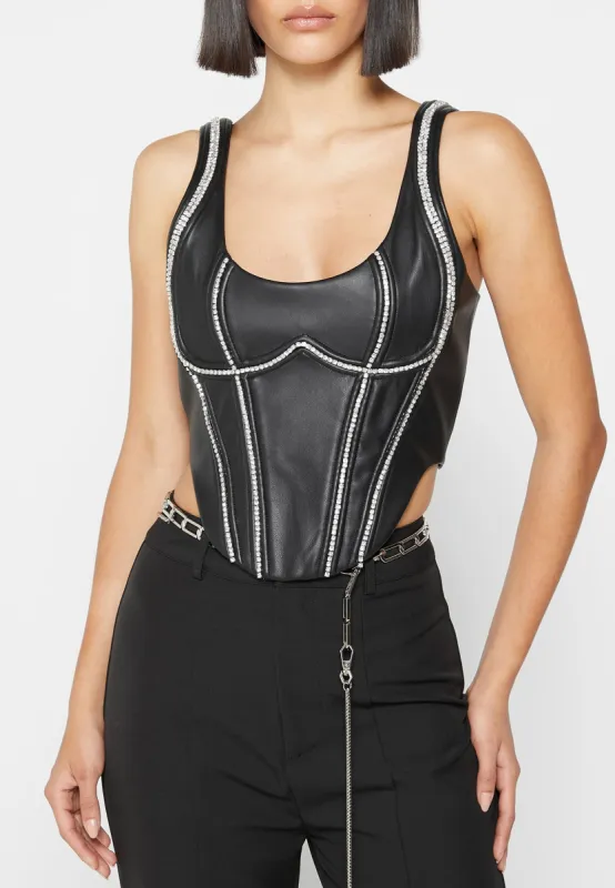 Leather Embellished Corset Top - Black sold by Maniere De Voir