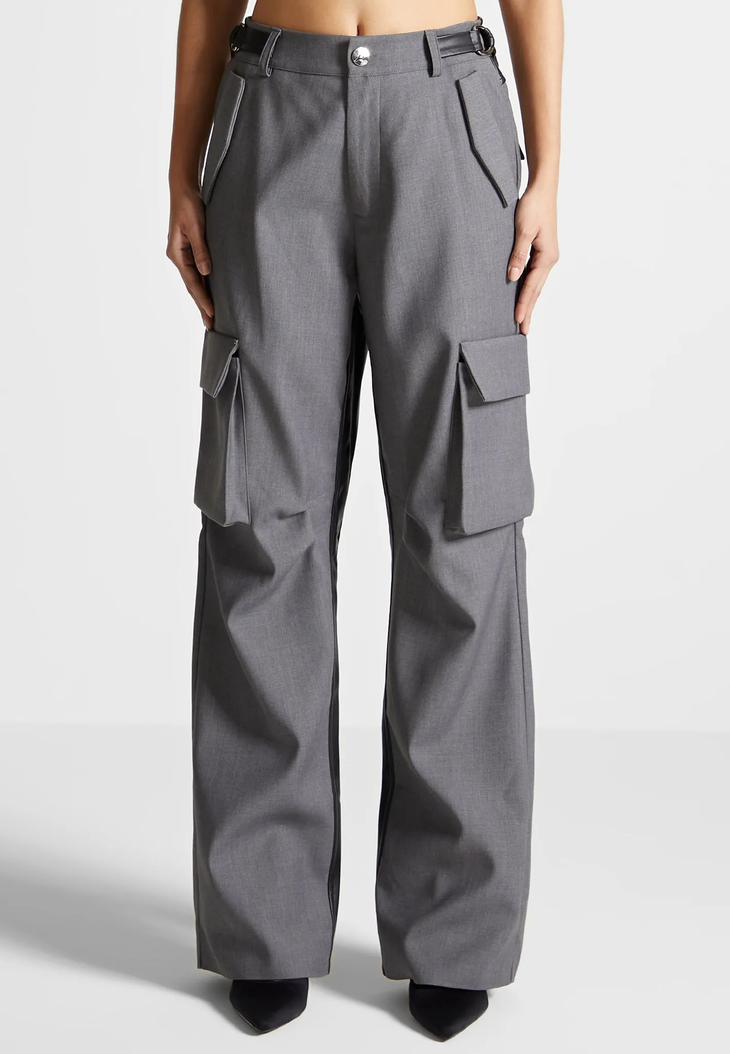 Tailored Cargo Trousers - Grey/Black sold by Maniere De Voir product image thumbnail 3