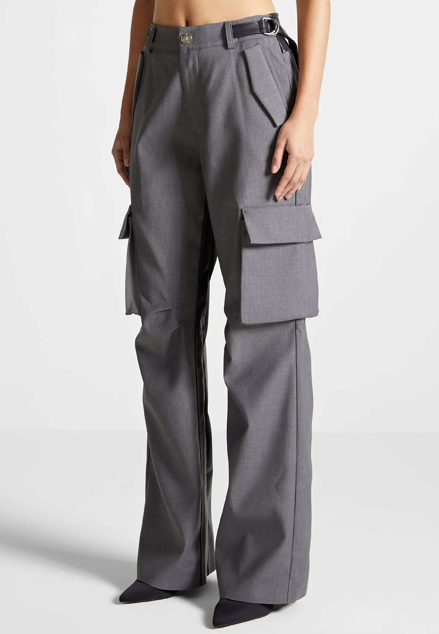 Tailored Cargo Trousers - Grey/Black sold by Maniere De Voir product image thumbnail 5