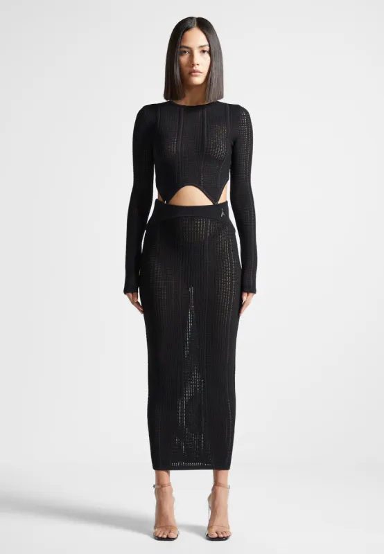 2-in-1 Long Sleeve Knitted Midaxi Dress - Black sold by Maniere De Voir