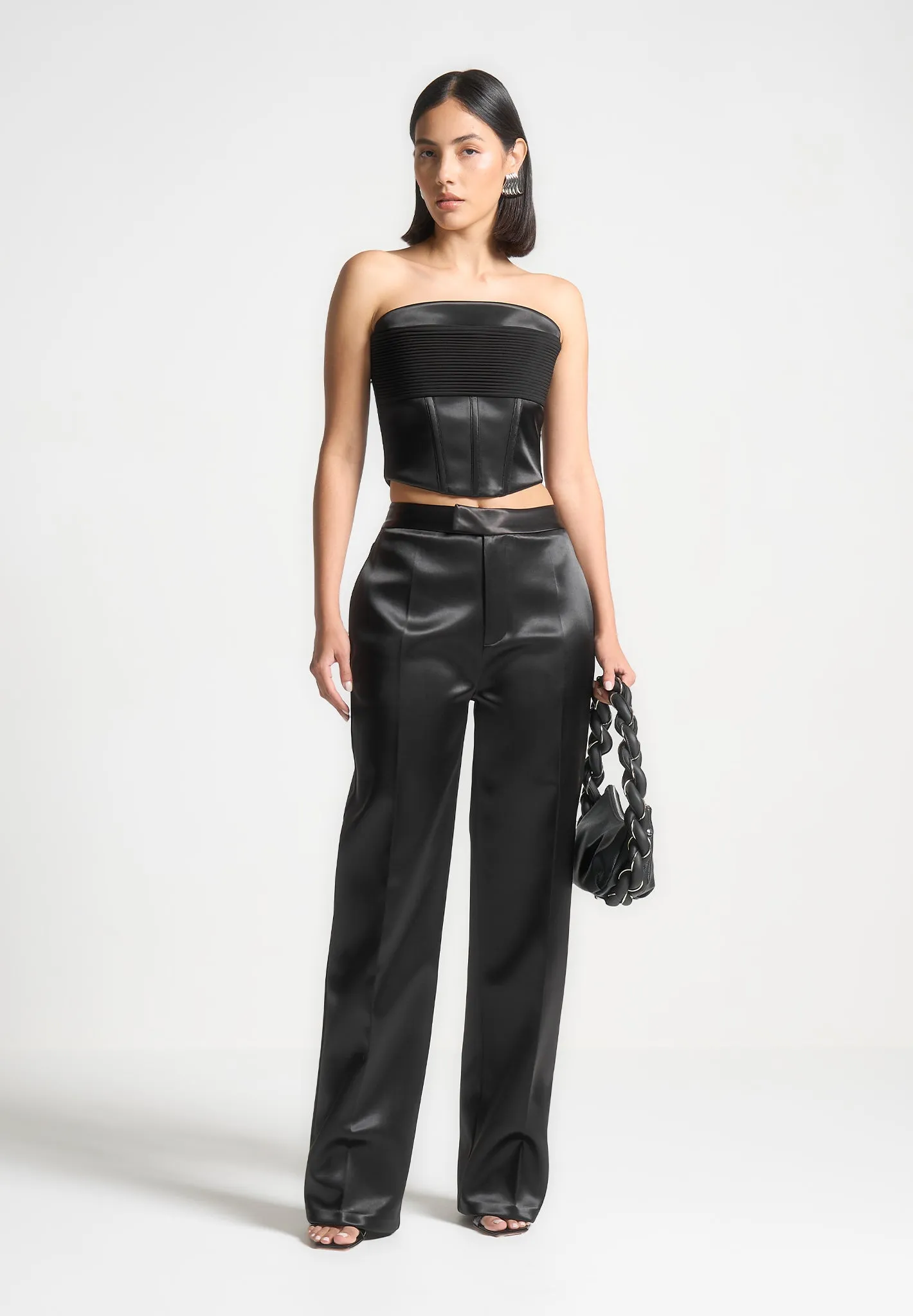 Bella - Satin Tailored Trousers - Black sold by Maniere De Voir