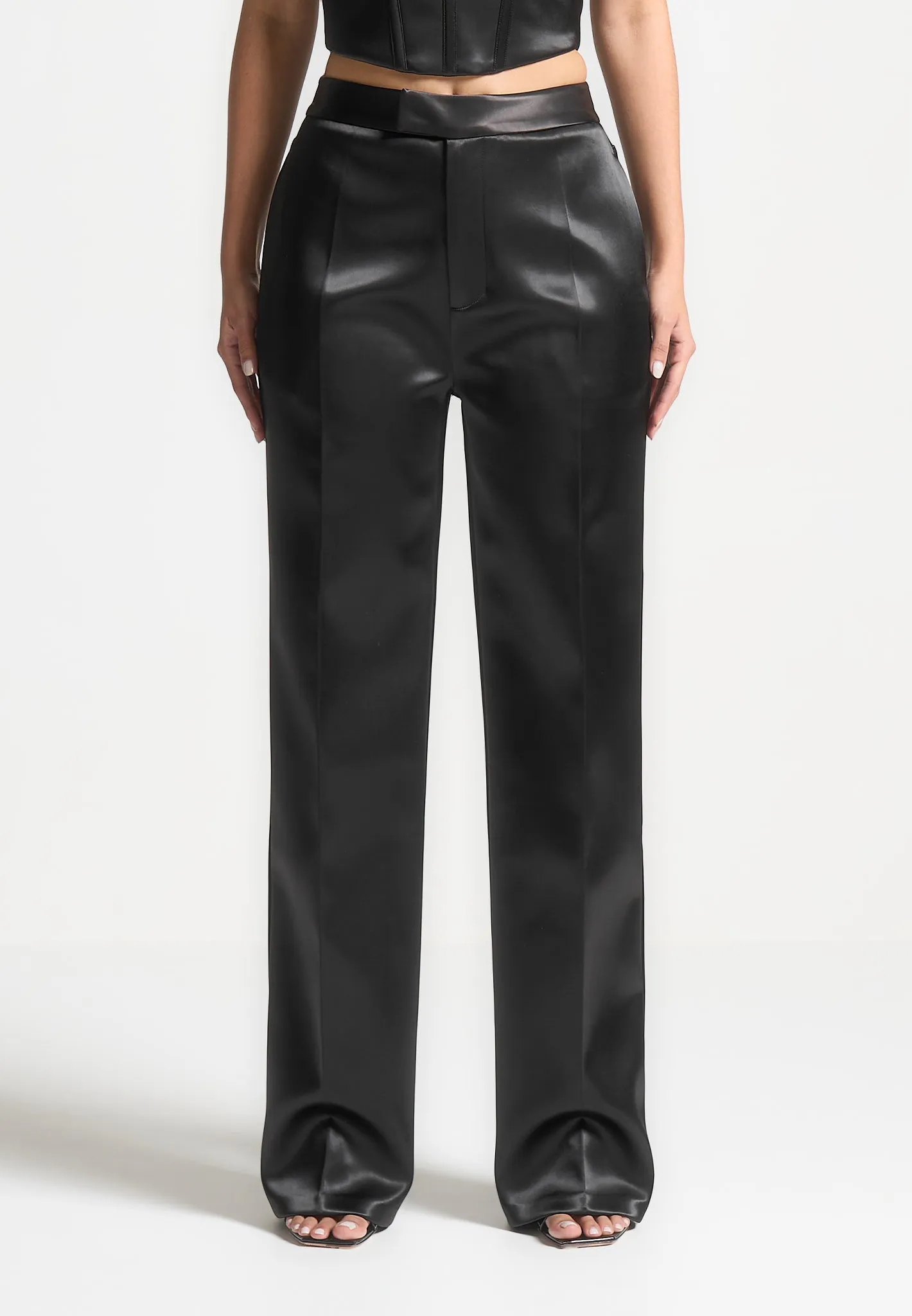 Bella - Satin Tailored Trousers - Black sold by Maniere De Voir product image thumbnail 2