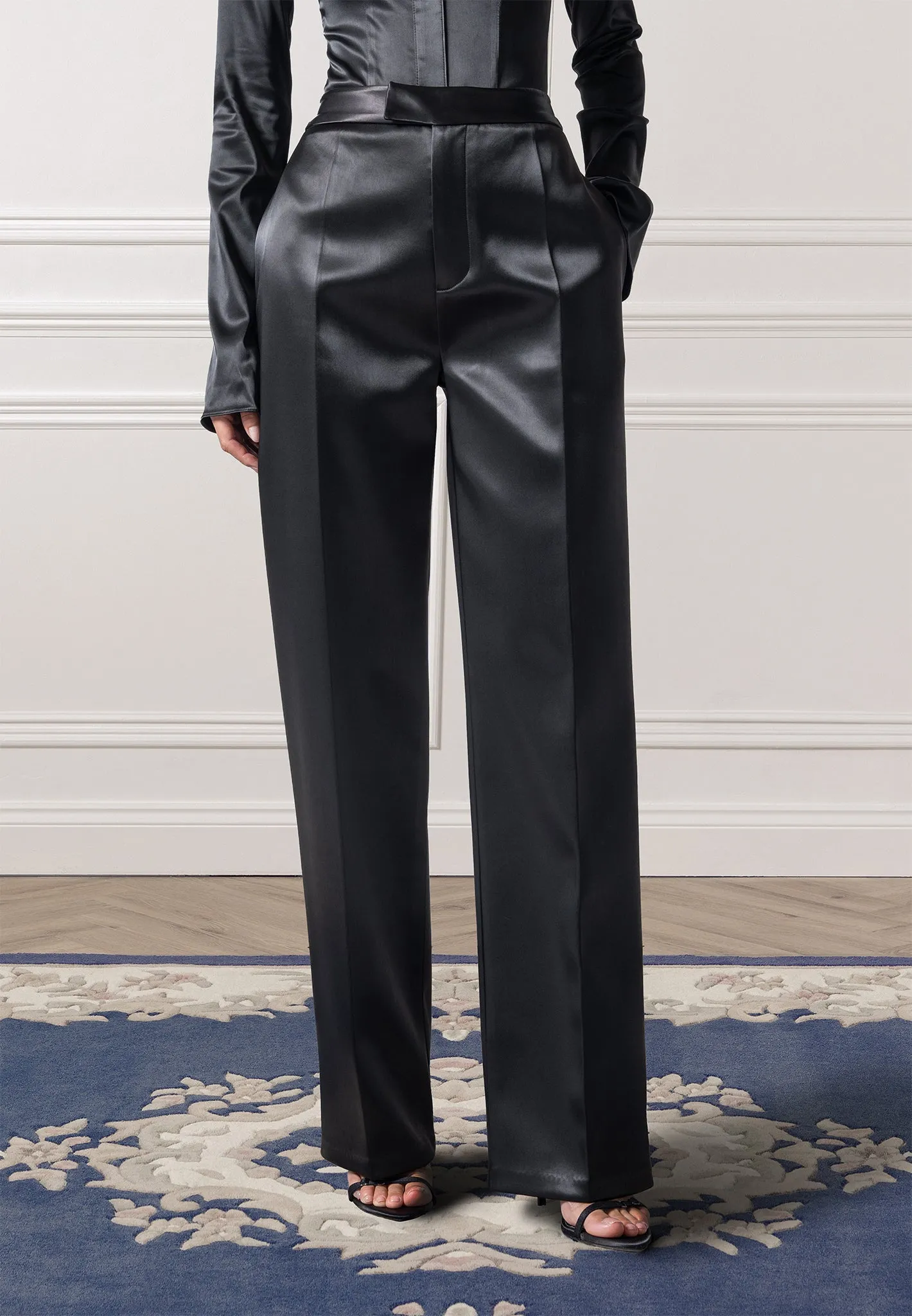 Bella - Satin Tailored Trousers - Black sold by Maniere De Voir product image thumbnail 5