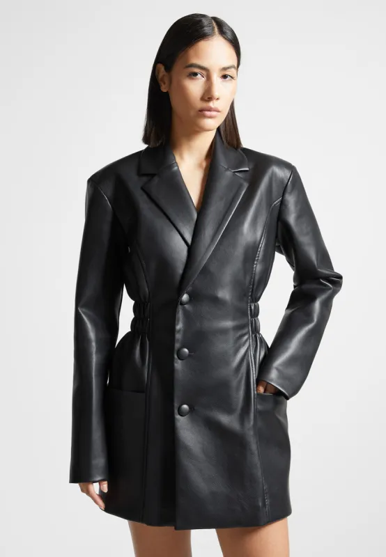 Double Breasted Leather Blazer Dress - Black sold by Maniere De Voir