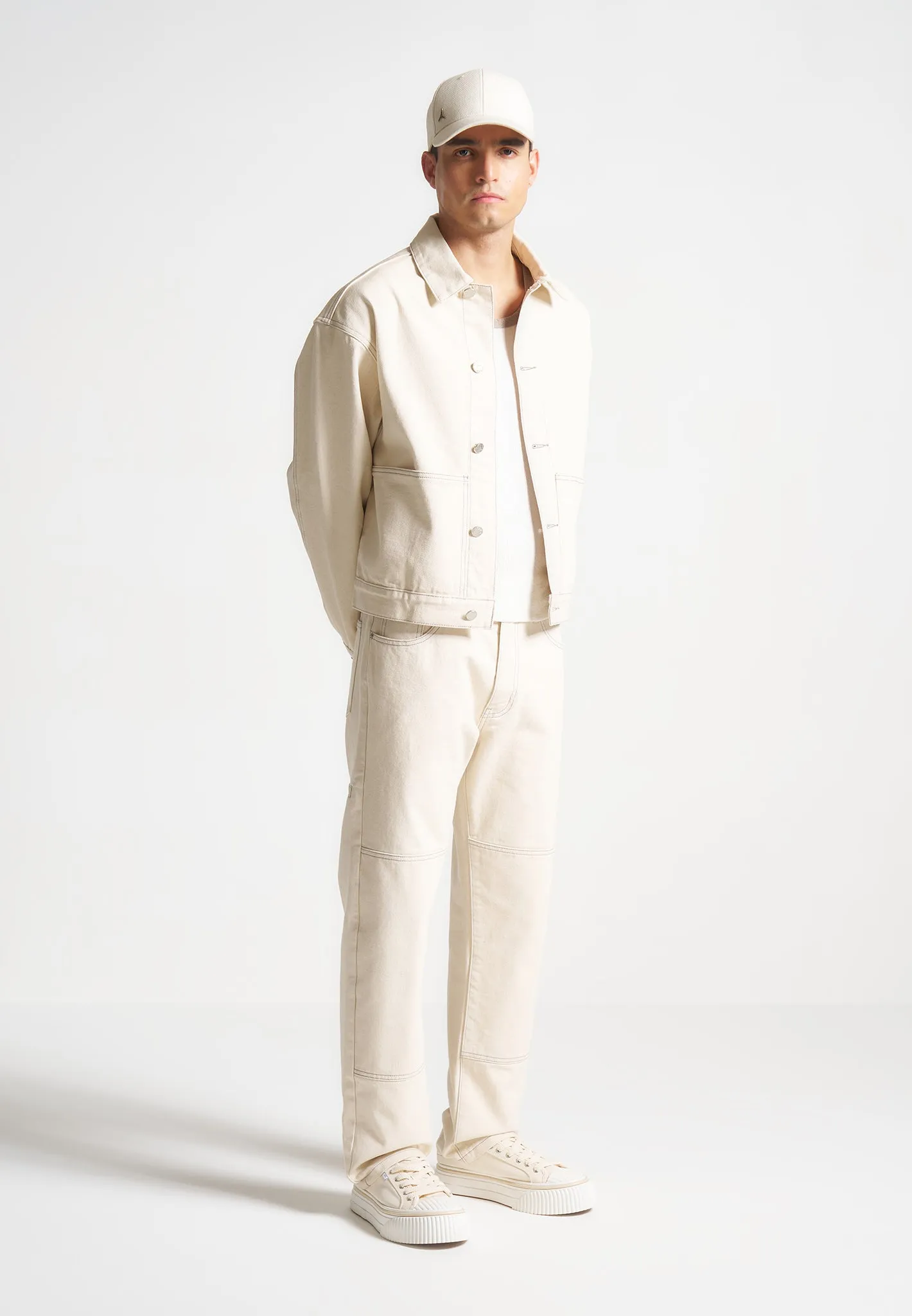 Contrast Stitch Carpenter Jacket - Cream sold by Maniere De Voir product image thumbnail 4