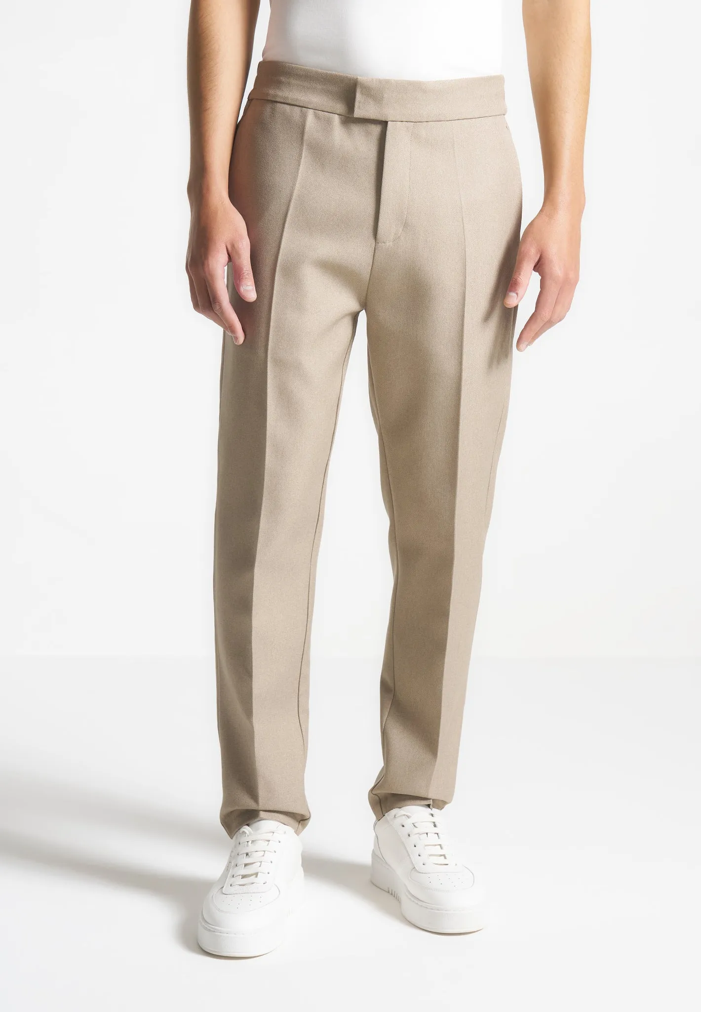 Slim Fit Pleated Tailored Trousers - Beige sold by Maniere De Voir