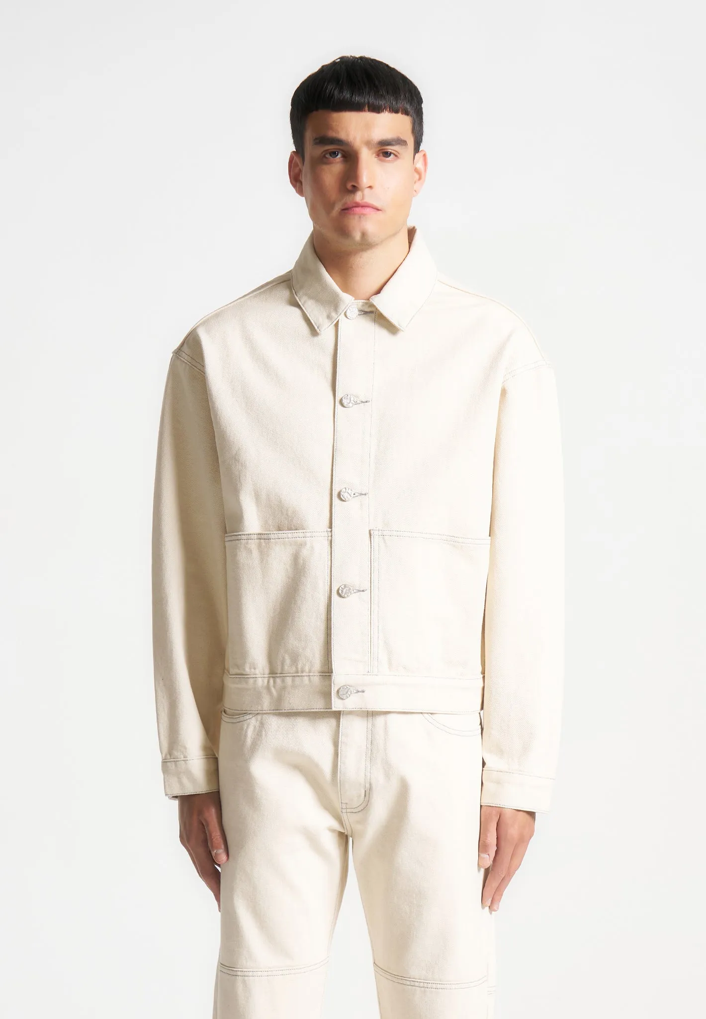Contrast Stitch Carpenter Jacket - Cream sold by Maniere De Voir product image thumbnail 3