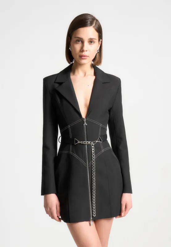 Corset Blazer Dress with Chain - Black sold by Maniere De Voir