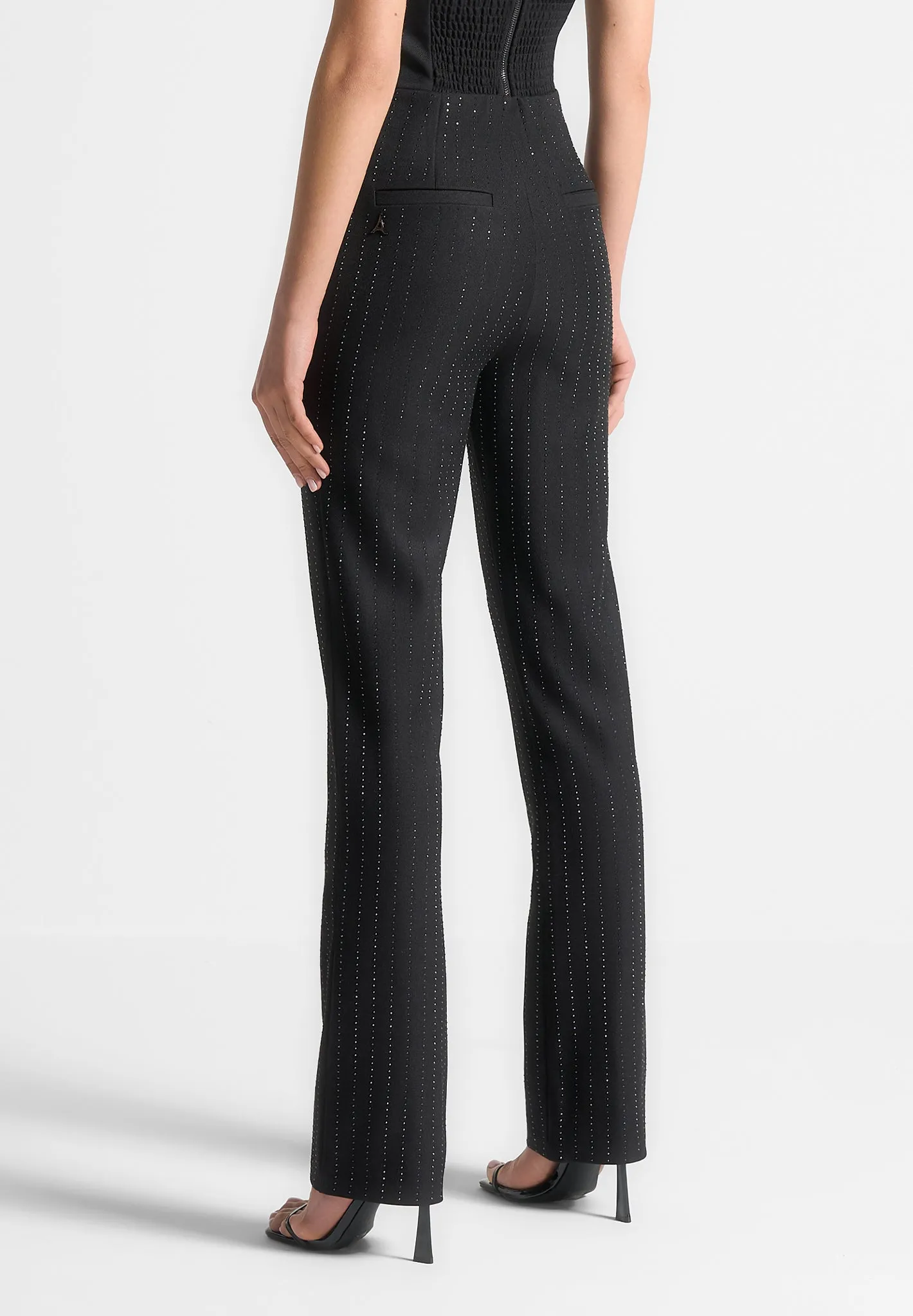 Rhinestone Tailored Straight Leg Trousers - Black sold by Maniere De Voir product image thumbnail 4