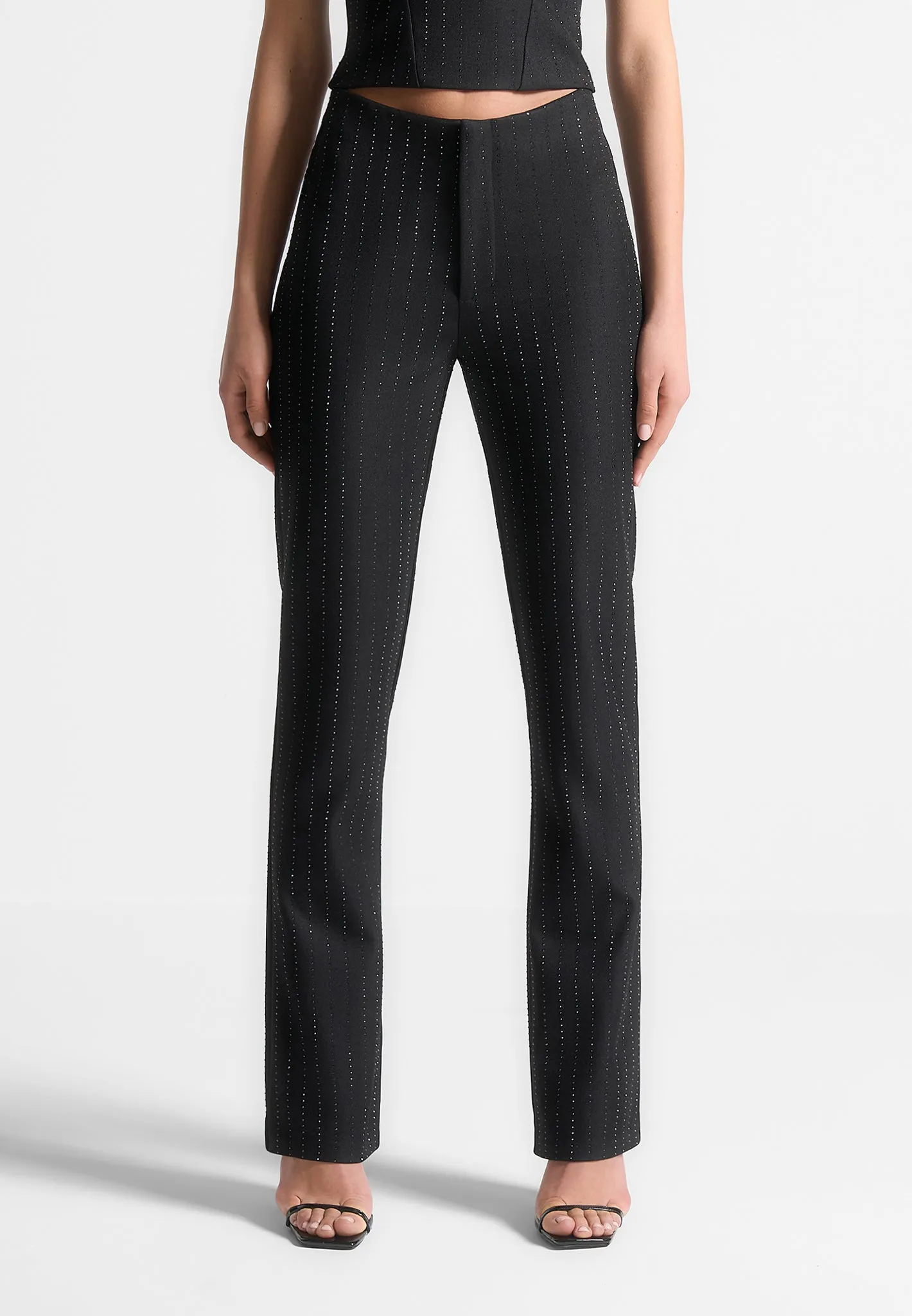 Rhinestone Tailored Straight Leg Trousers - Black sold by Maniere De Voir product image thumbnail 3