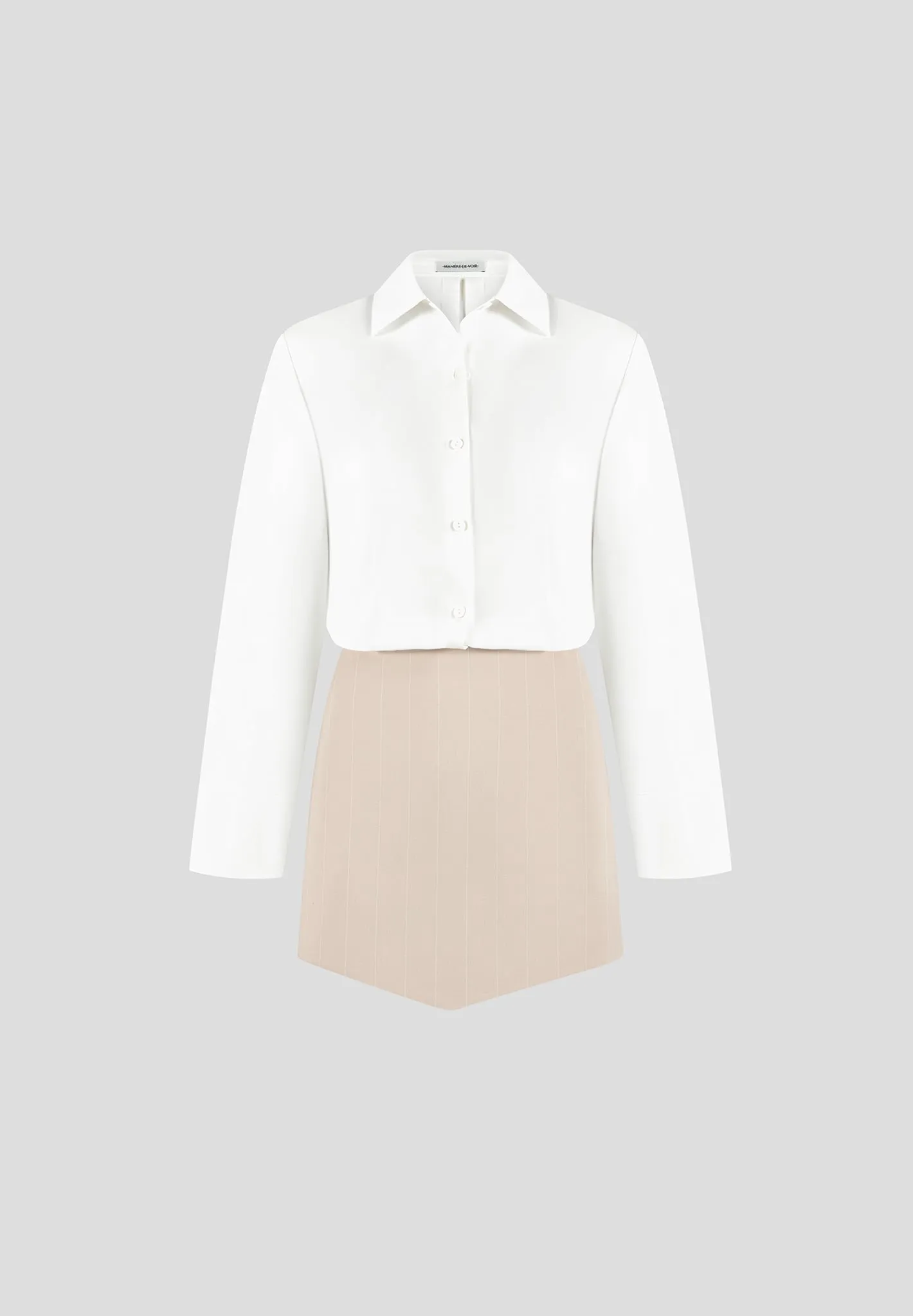 Pinstripe Skirt Shirt Dress - White/Beige sold by Maniere De Voir product image thumbnail 2